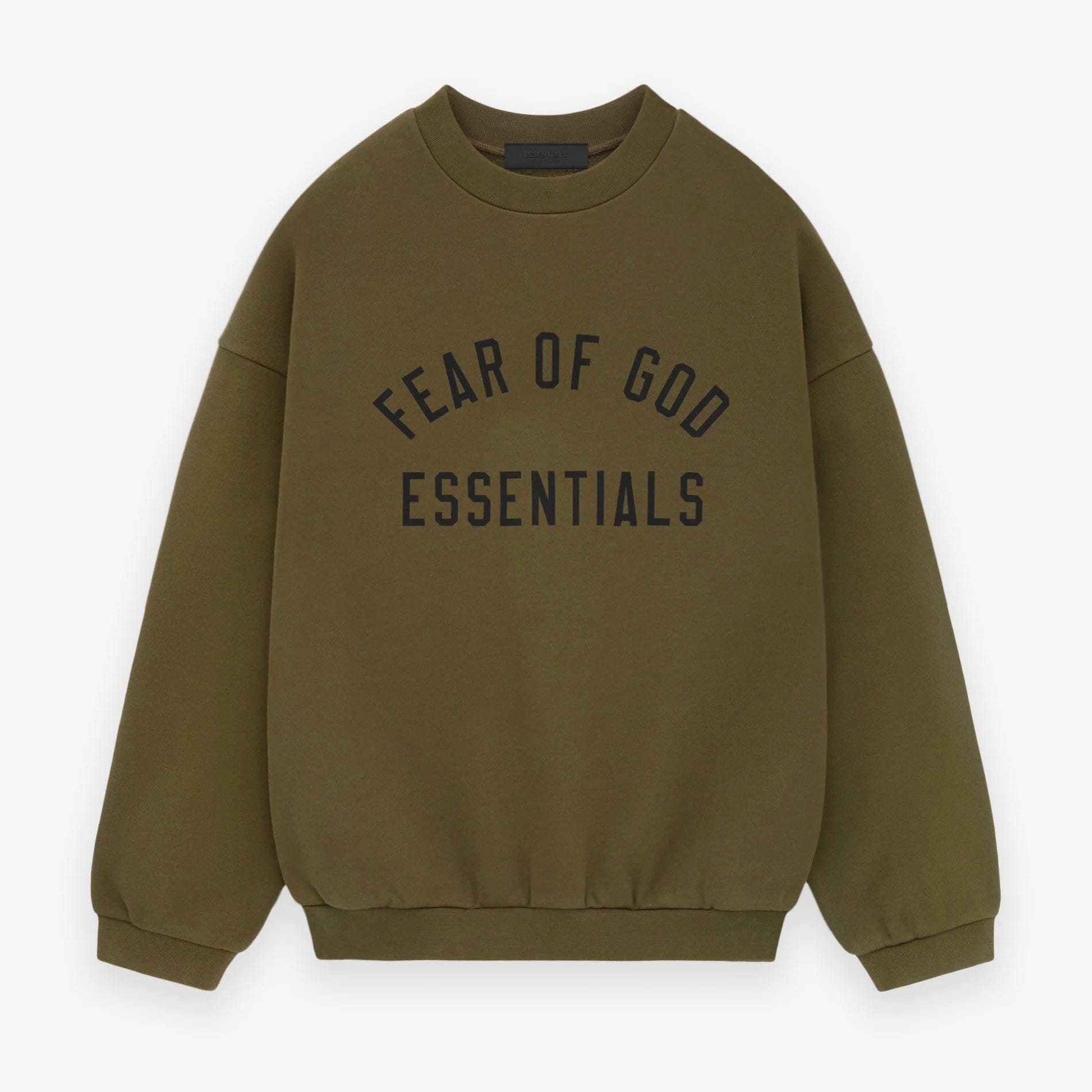 Fear of God Essentials Fleece Crewneck (FW24) Olive Arch Logo