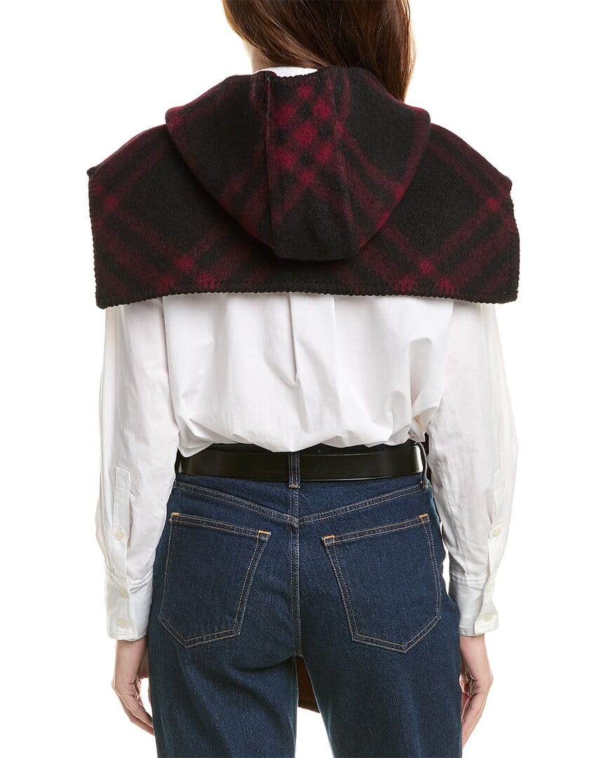 Burberry Check Wool & Leather Cape