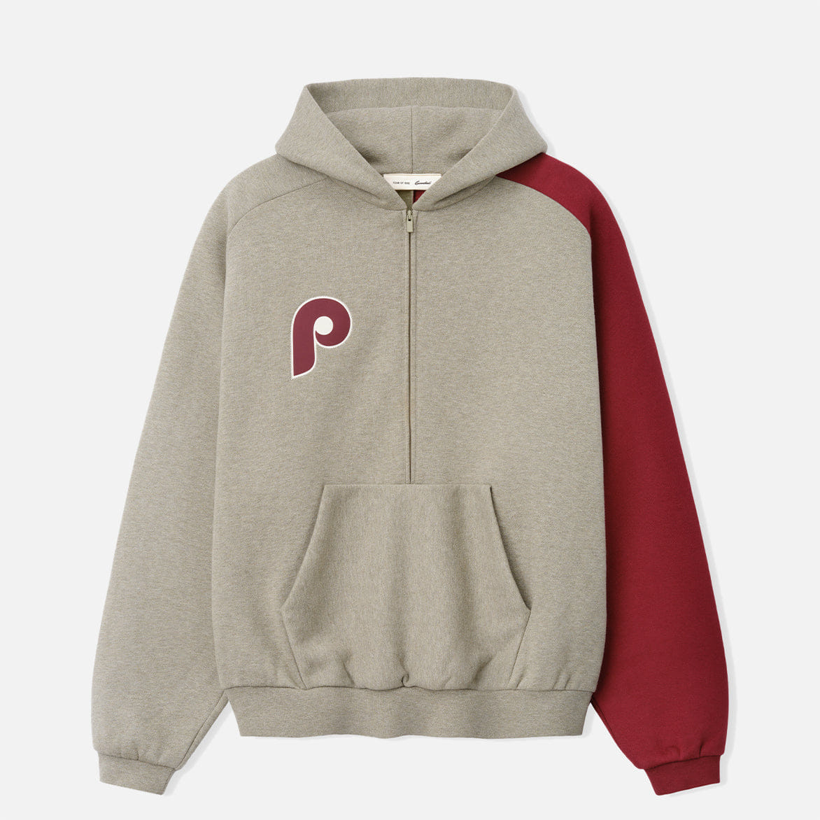 Fear of God Essentials PHILLIES RAGLAN HALF ZIP SPORT HOODIE - SEAL HEATHER / CABERNET