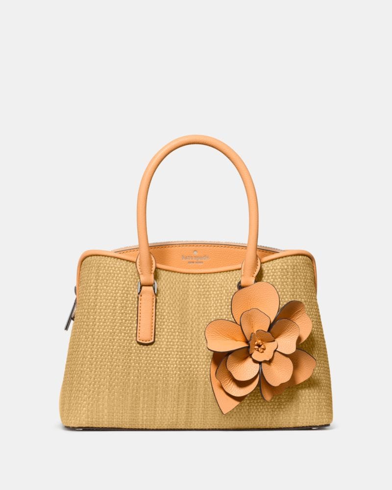 Kate Spade KateSpade Thompson Street Straw Small Satchel Bag With Charm Crisp Peach Multi