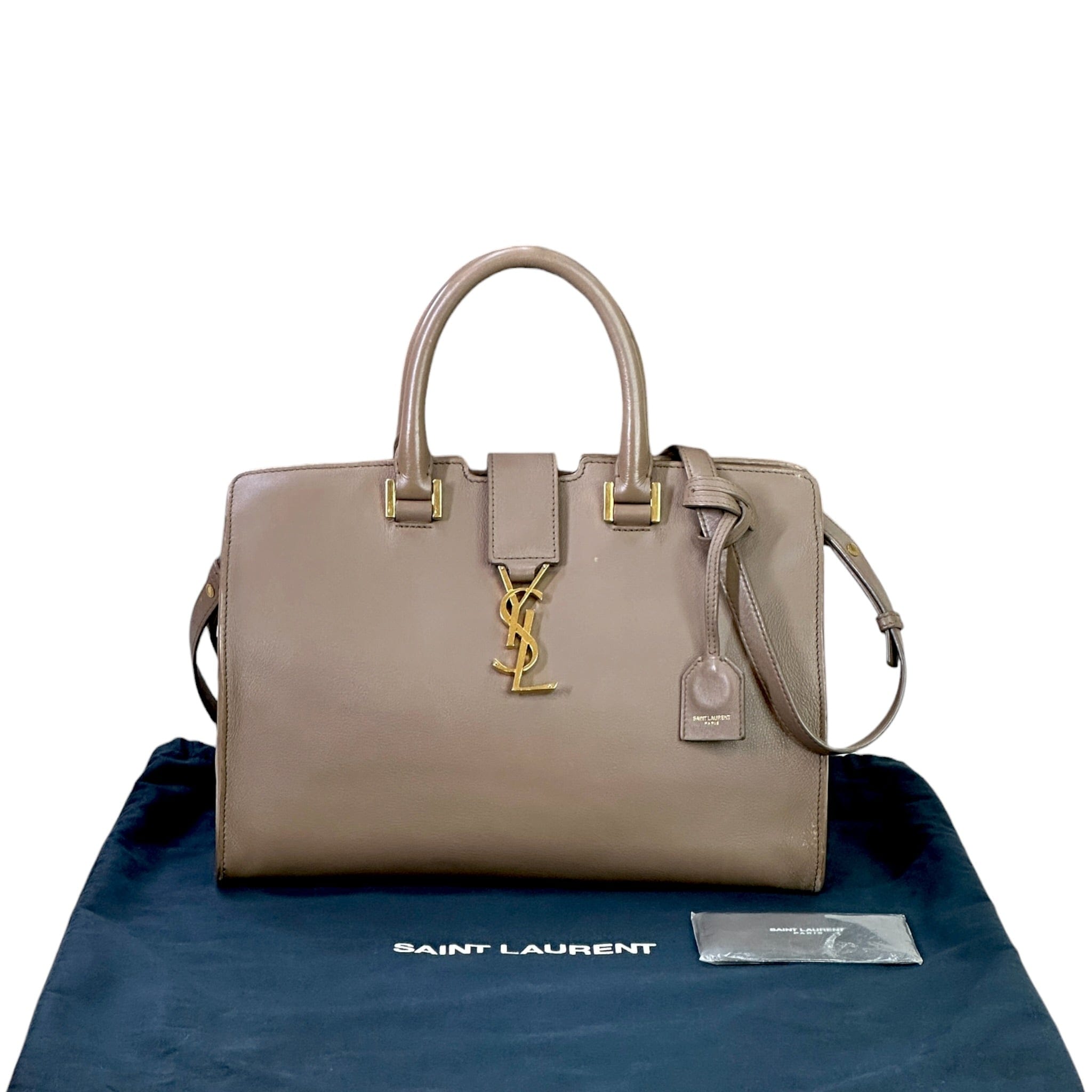 YVES SAINT Laurent Saint Laurent Cabas Bag Small Monogram Gray Calfskin Leather