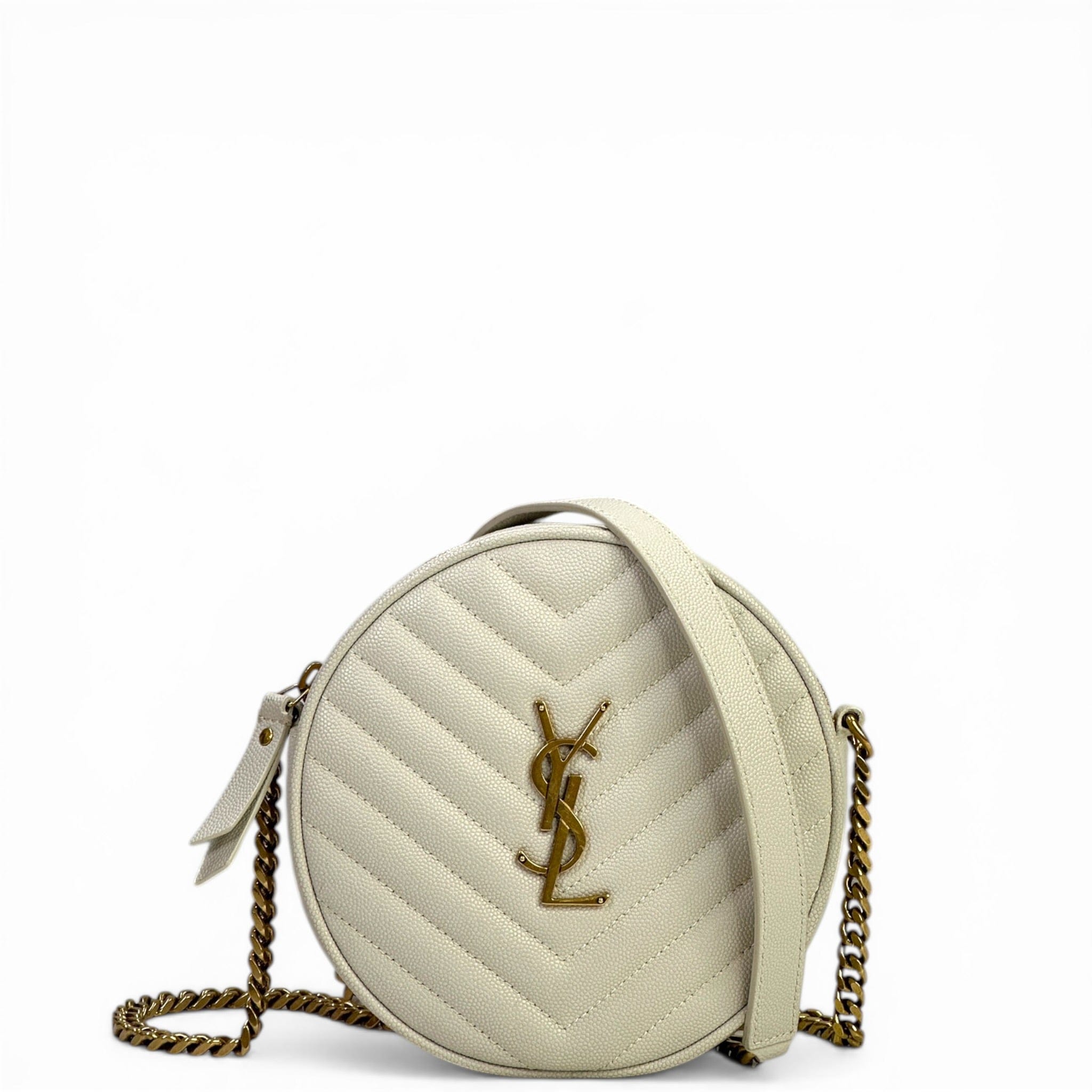 YVES SAINT Laurent Saint Laurent Vinyle Round Camera Bag white chevron - quilted grain de poudre