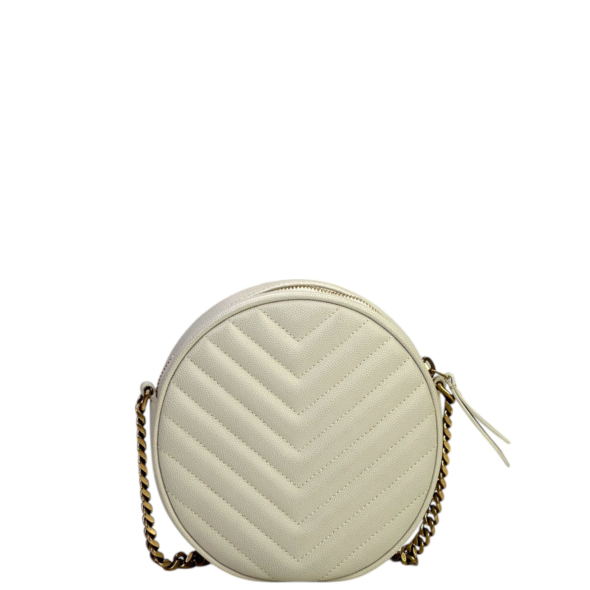 YVES SAINT Laurent Saint Laurent Vinyle Round Camera Bag white chevron - quilted grain de poudre