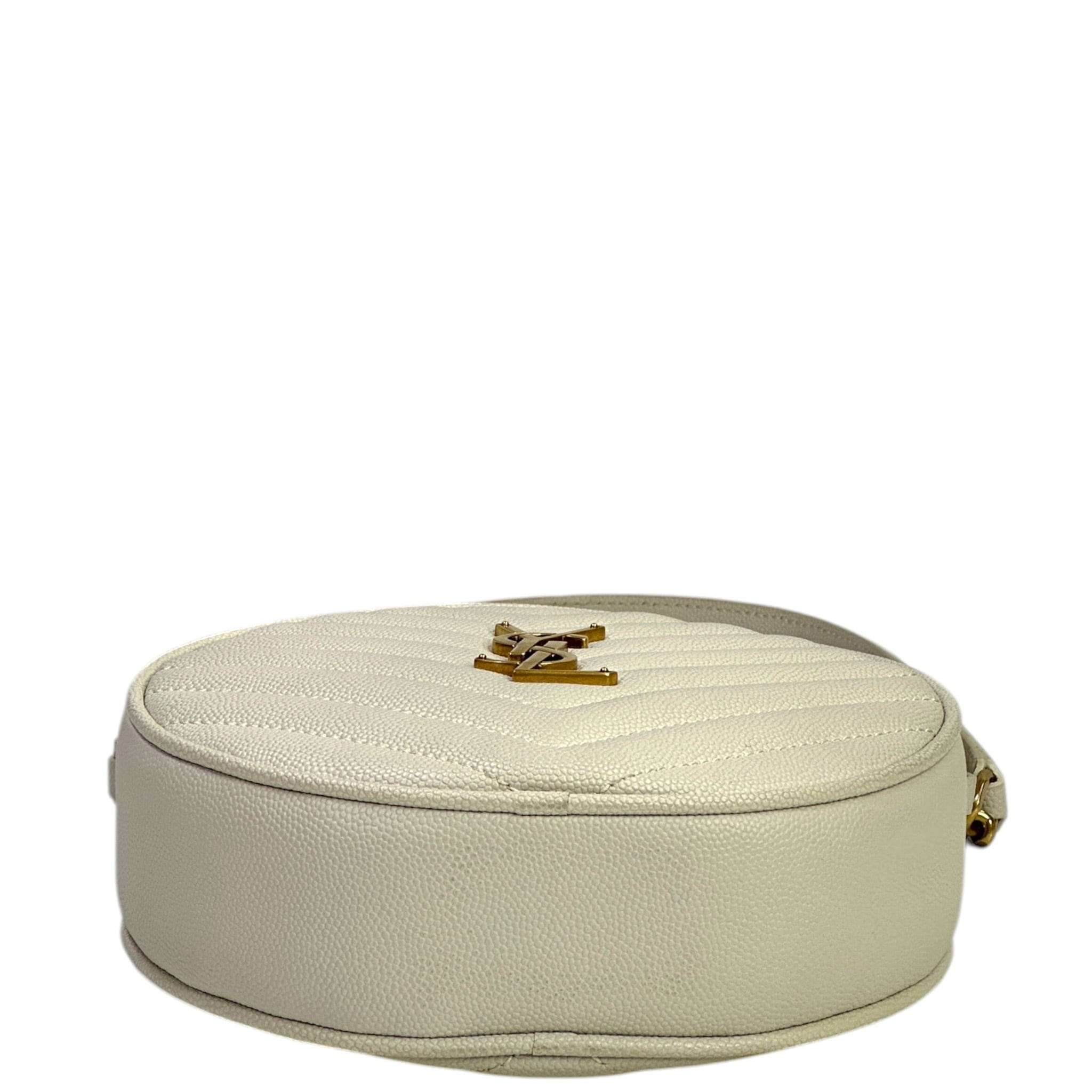 YVES SAINT Laurent Saint Laurent Vinyle Round Camera Bag white chevron - quilted grain de poudre