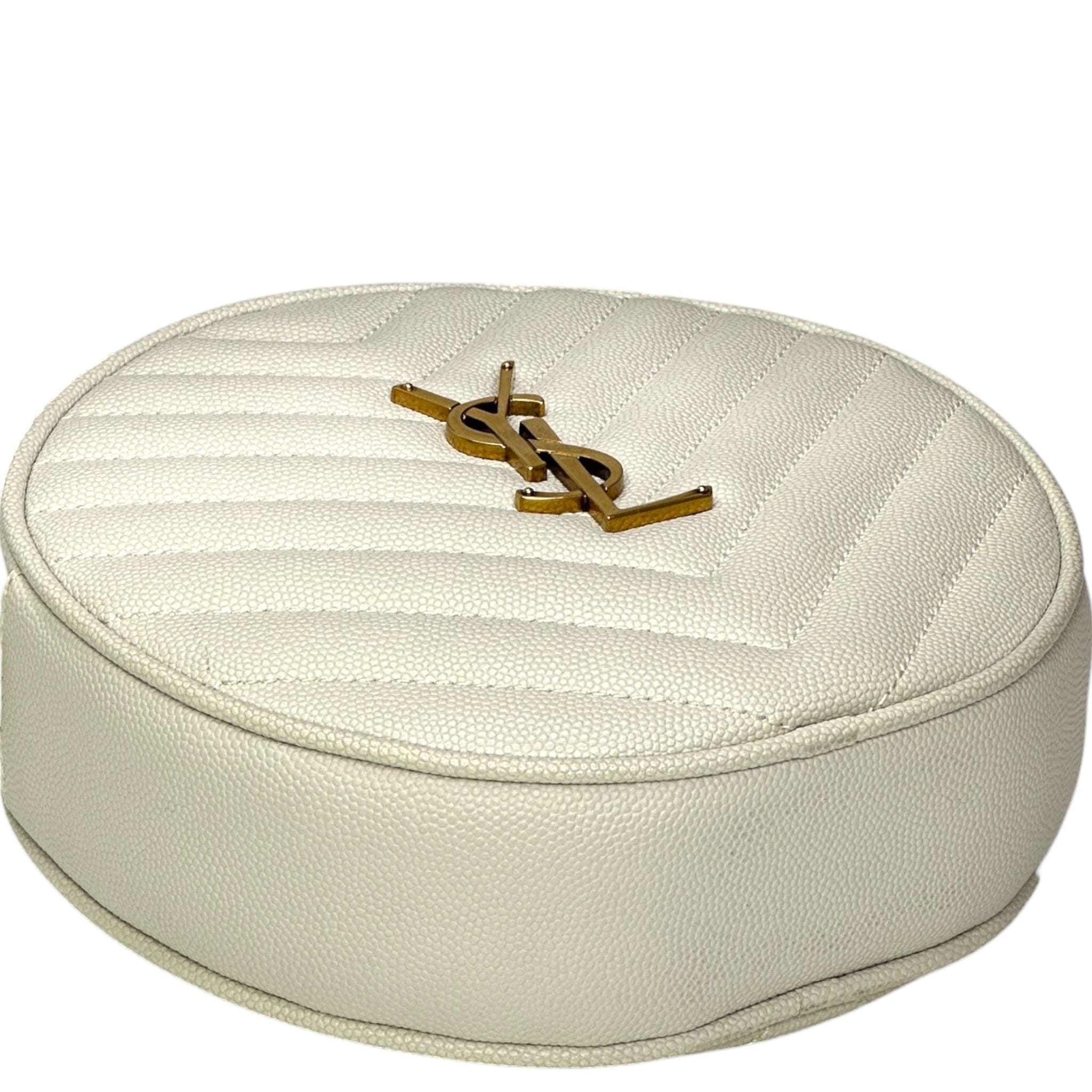 YVES SAINT Laurent Saint Laurent Vinyle Round Camera Bag white chevron - quilted grain de poudre