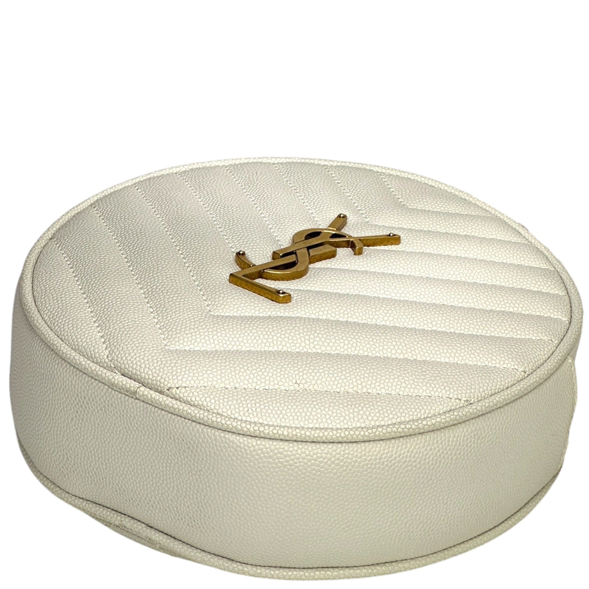 YVES SAINT Laurent Saint Laurent Vinyle Round Camera Bag white chevron - quilted grain de poudre