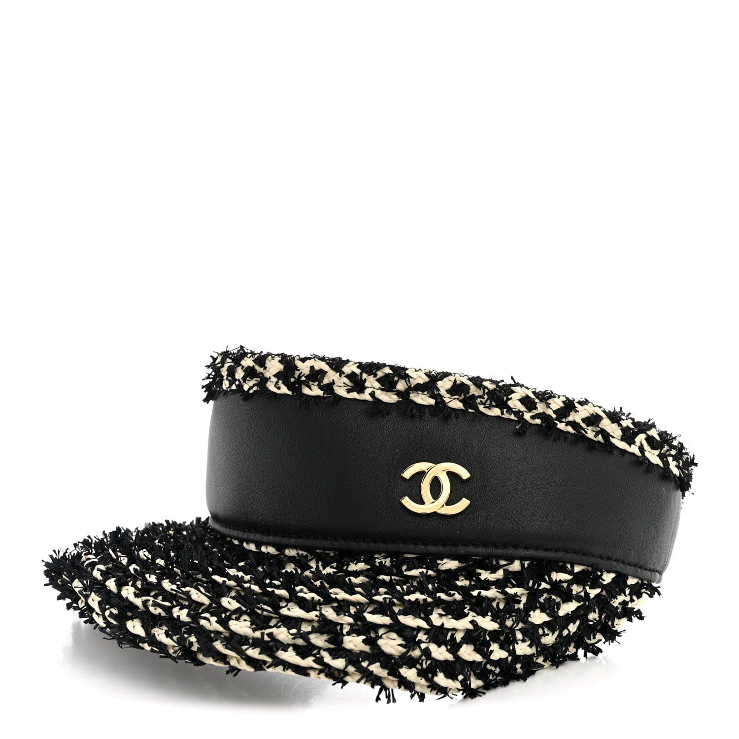 Chanel Abaca Cotton Ribbon Visor Black Beige