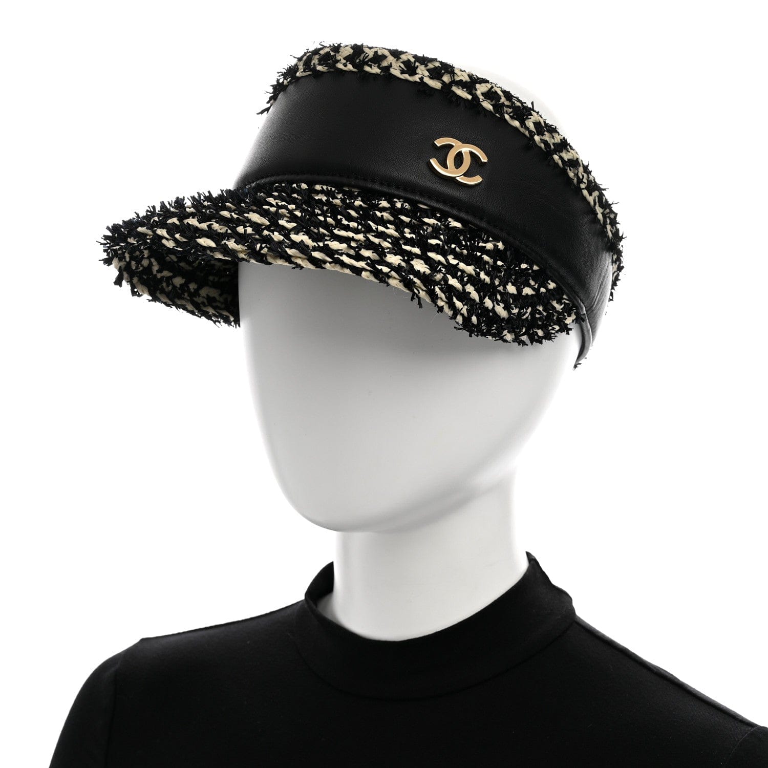 Chanel Abaca Cotton Ribbon Visor Black Beige