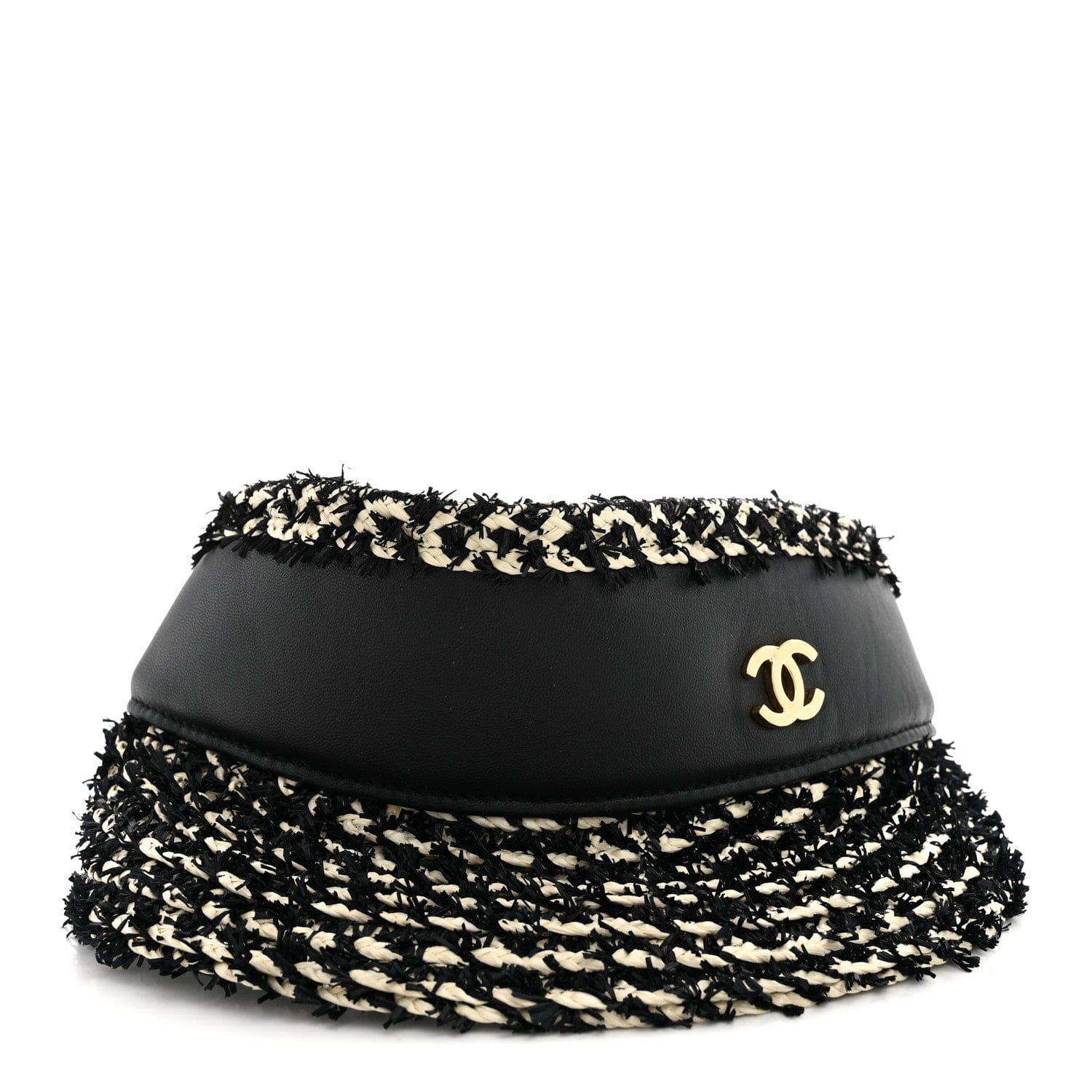 Chanel Abaca Cotton Ribbon Visor Black Beige