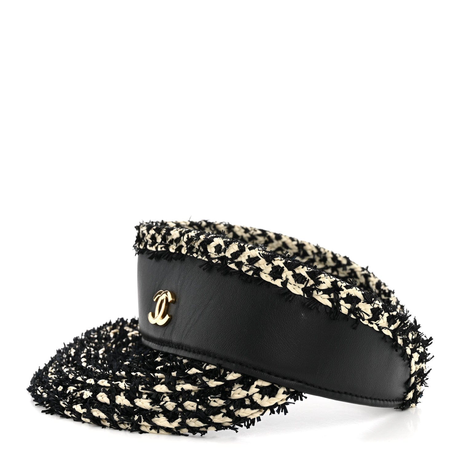 Chanel Abaca Cotton Ribbon Visor Black Beige