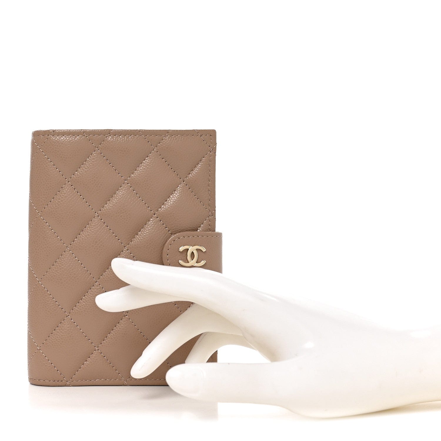 Chanel Caviar Quilted Passport Holder Dark Beige