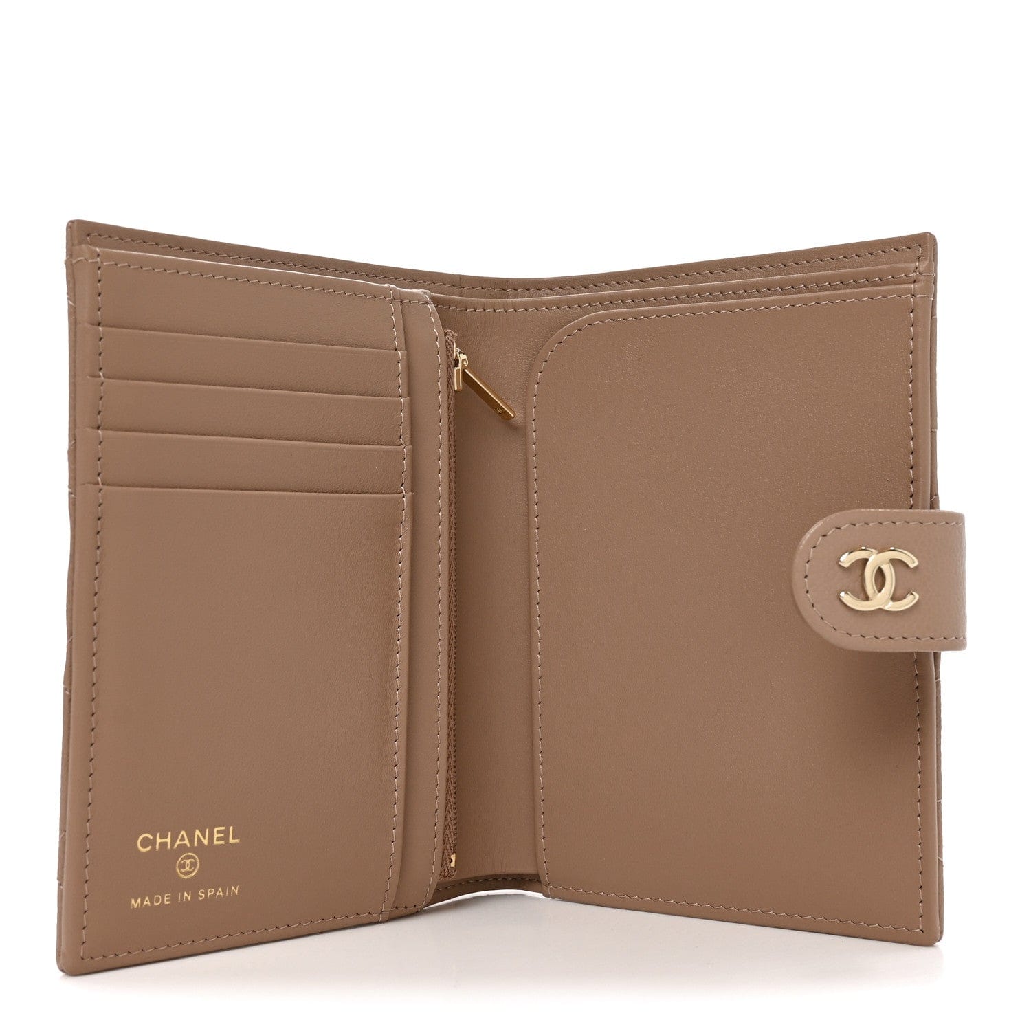 Chanel Caviar Quilted Passport Holder Dark Beige