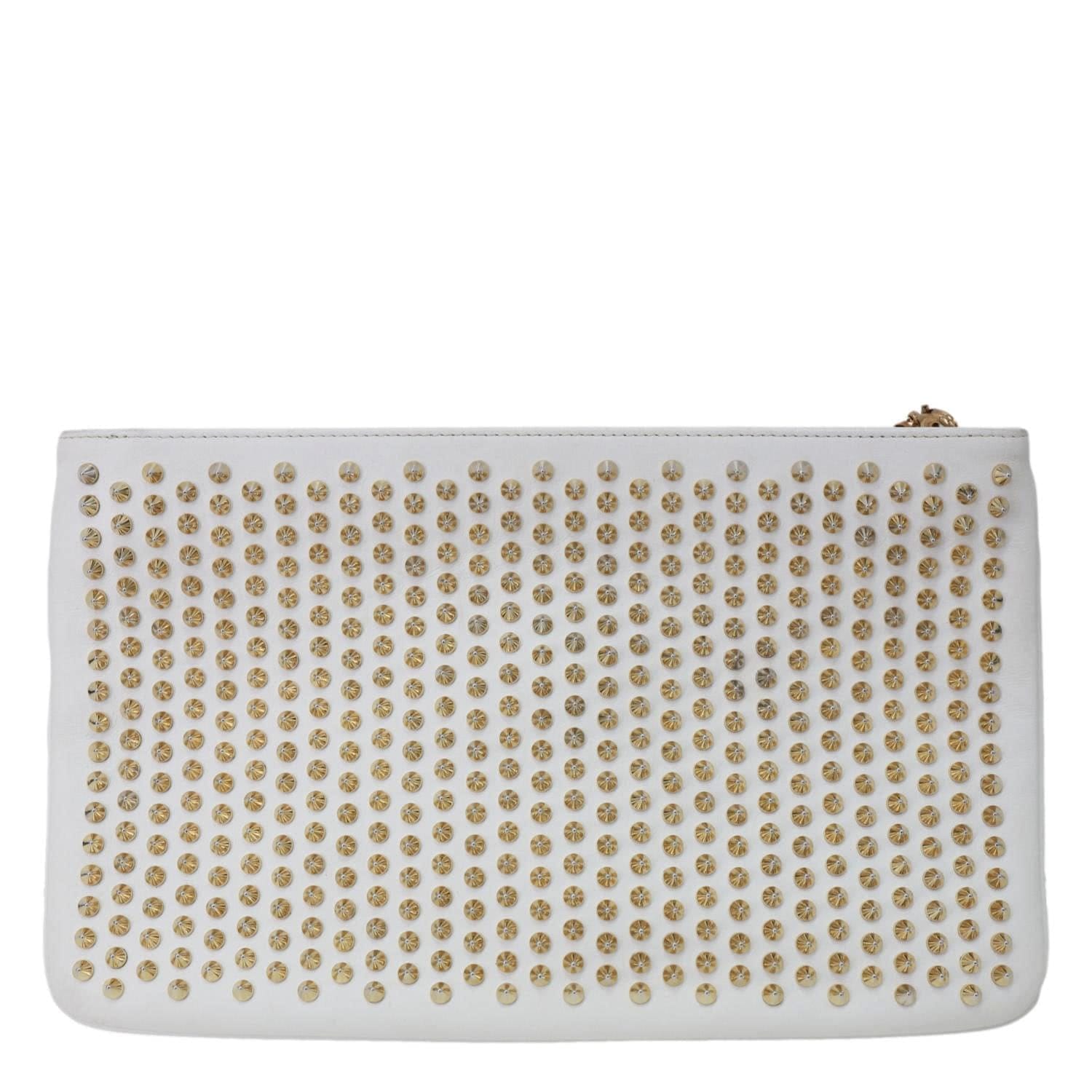 CHRISTIAN LOUBOUTIN LoubiPosh Spiked Leather Clutch Crossbody Bag White