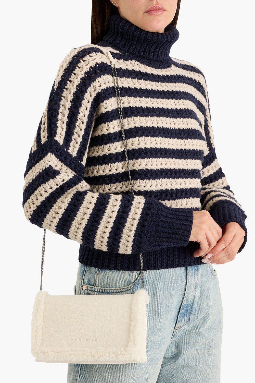 Brunello Cucinelli Shearling - Trimmed Pebbled - Leather Shoulder Bag