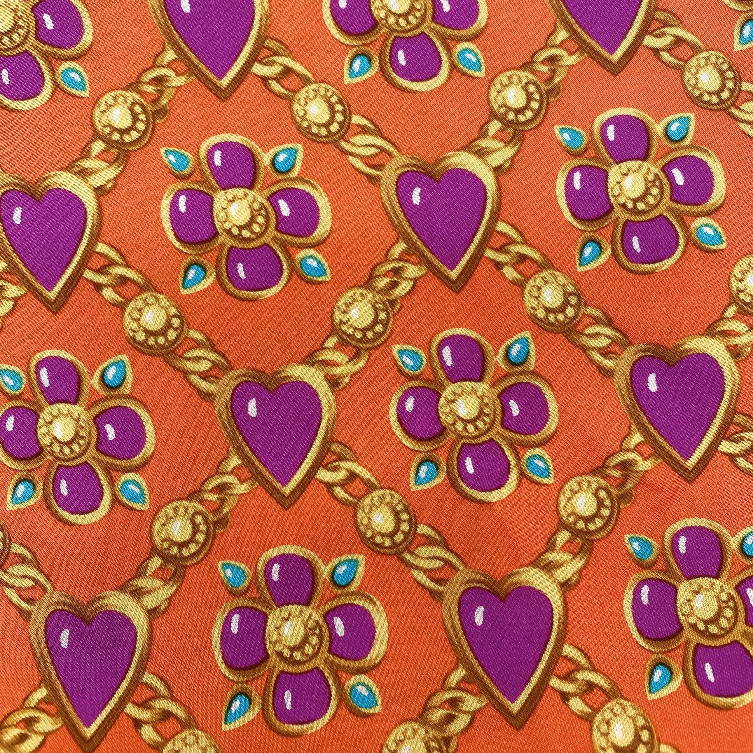 Saint Laurent YSL Vintage Heart/Chain Print Scarf