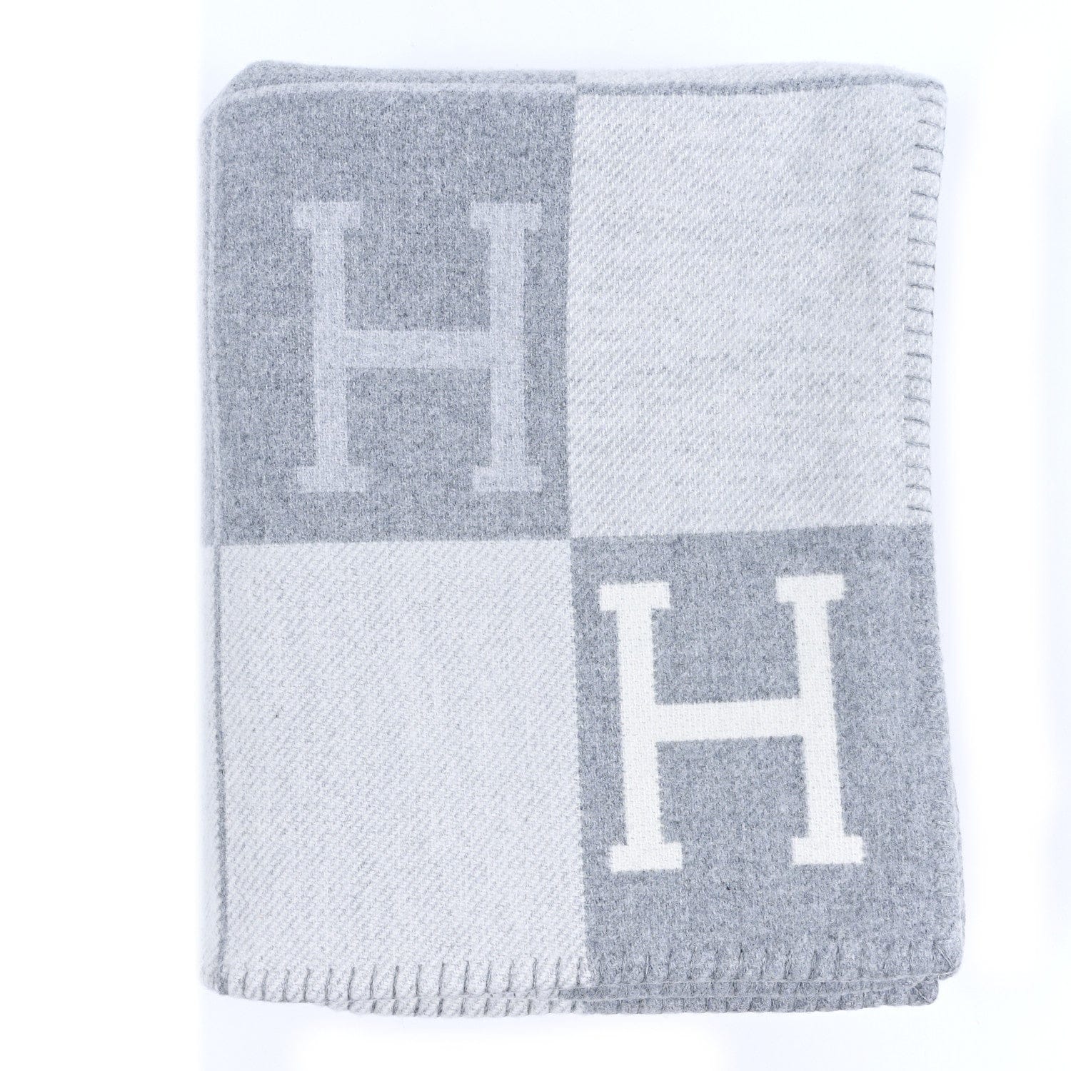 Hermes Wool Cashmere Avalon III Blanket Ecru Gris Clair