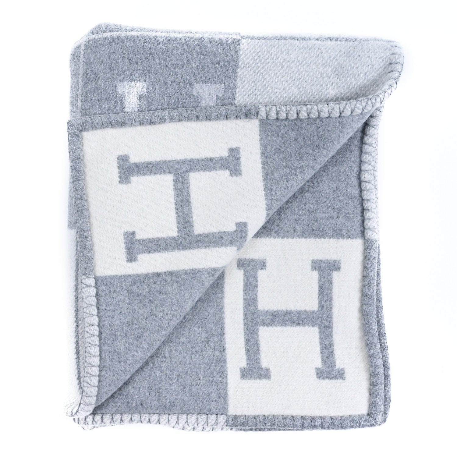 Hermes Wool Cashmere Avalon III Blanket Ecru Gris Clair
