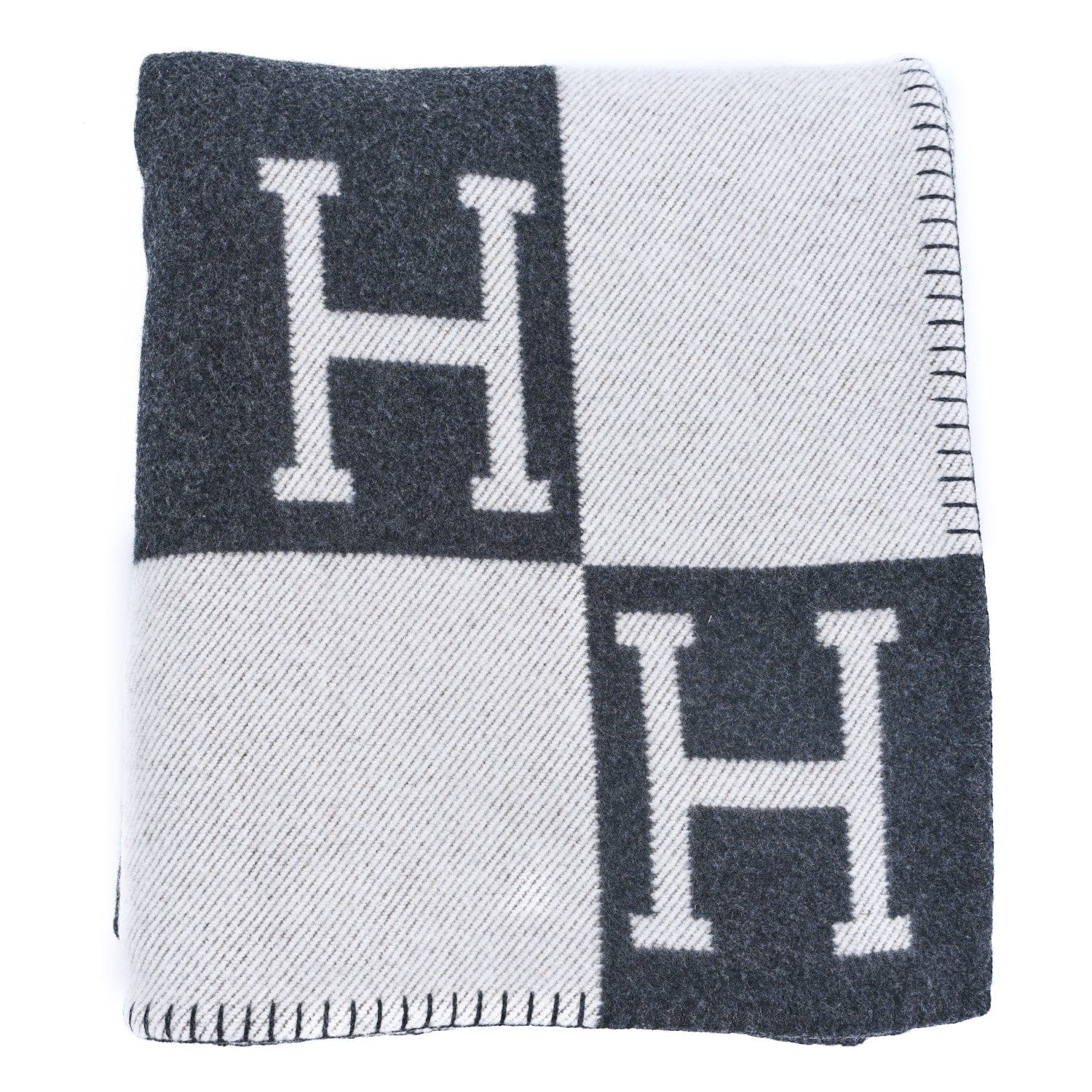 Hermes Wool Cashmere Avalon Blanket Ecru Gris Fonce
