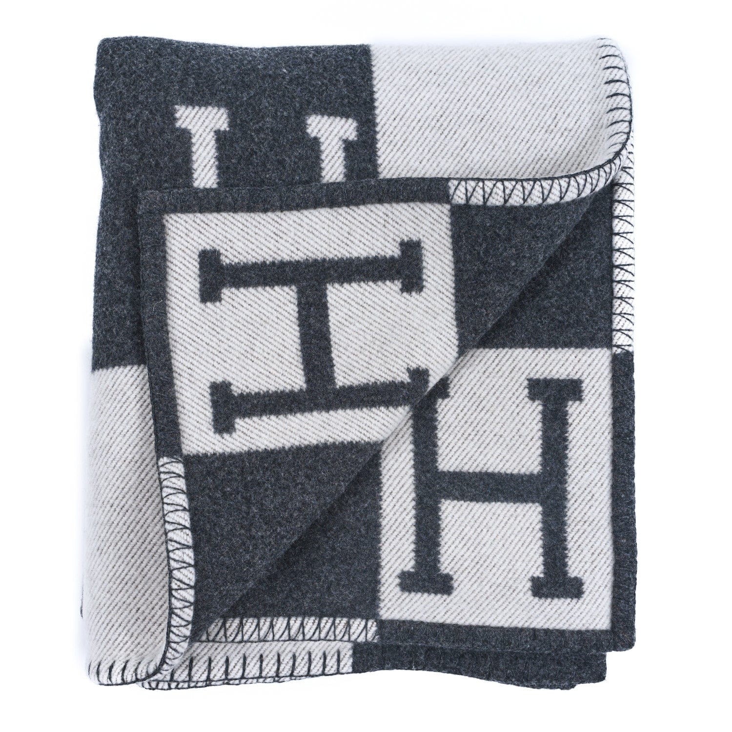 Hermes Wool Cashmere Avalon Blanket Ecru Gris Fonce