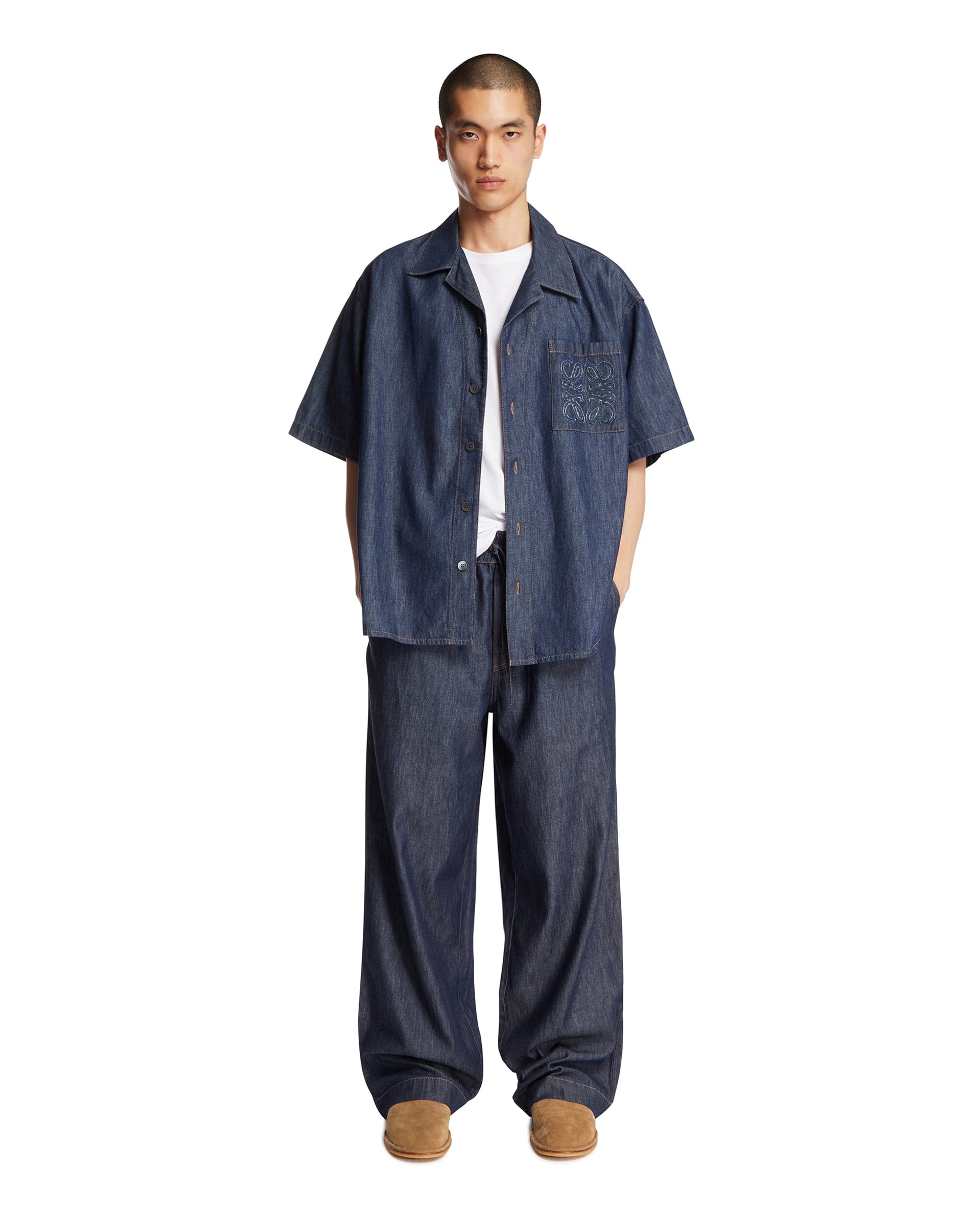 Loewe Pantaloni Anagram In Denim Blu
