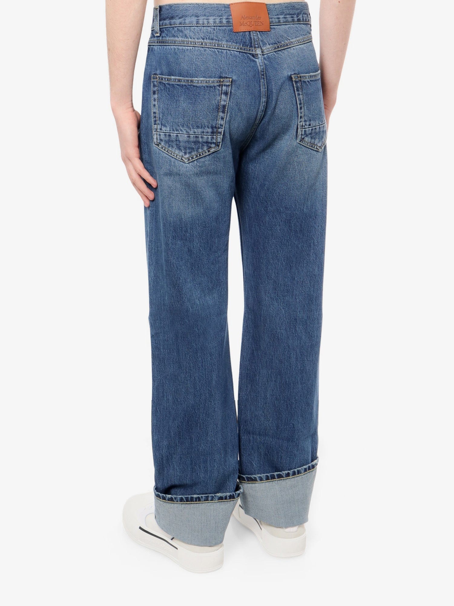 Alexander McQueen Cotton jeans with leather logo patch