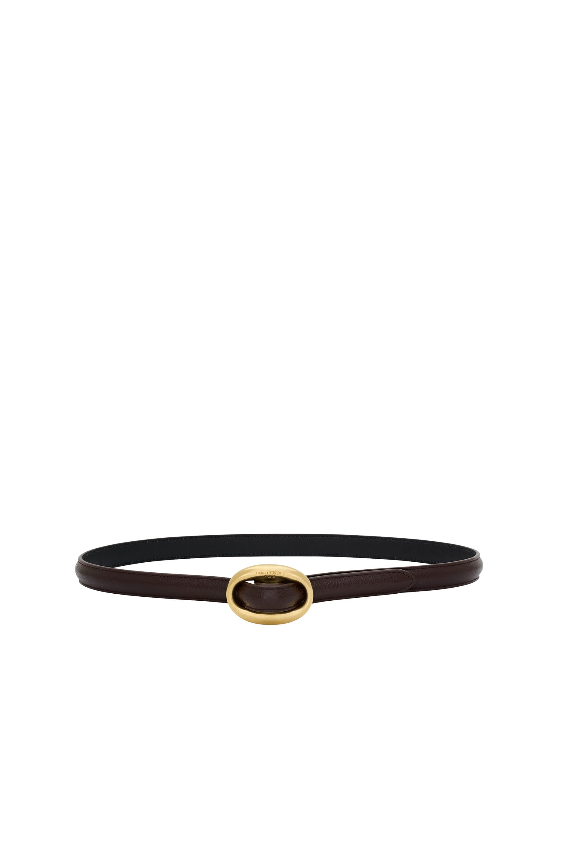Saint Laurent Oval Buckle Thin Belt in Smooth Leather