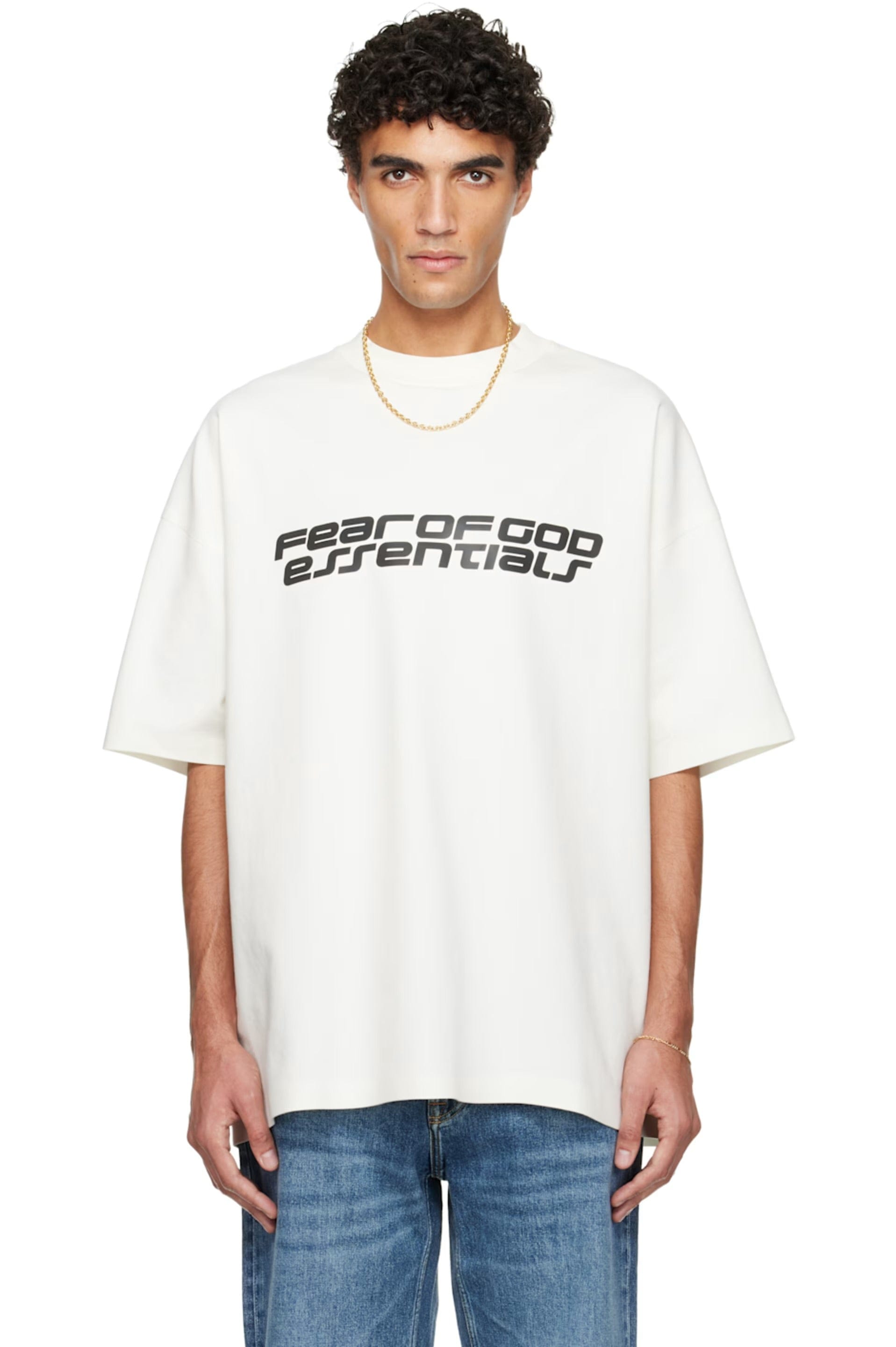 Fear Of God Essentials Ponte 90’s T-Shirt Ivory with Reflective Logo (FW25)