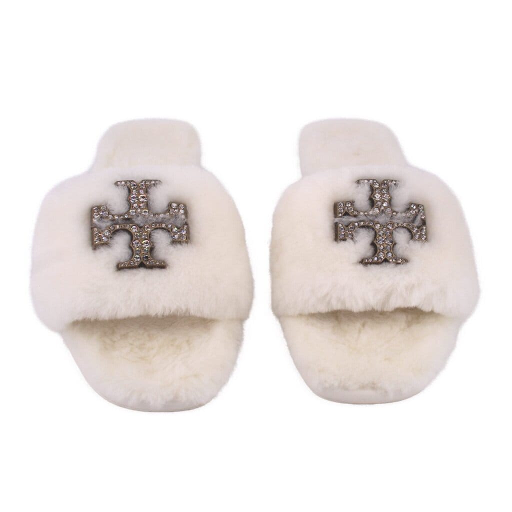 Tory Burch JEWELED SHEARLING SLIPPER SANDALS CREAM 9.5 US