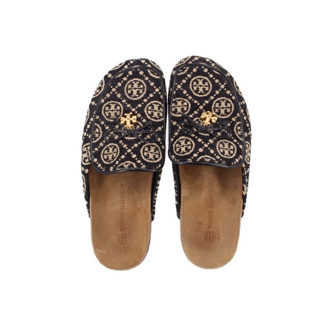 Tory Burch T MONOGRAM MULE FLATS BLACK 10 US