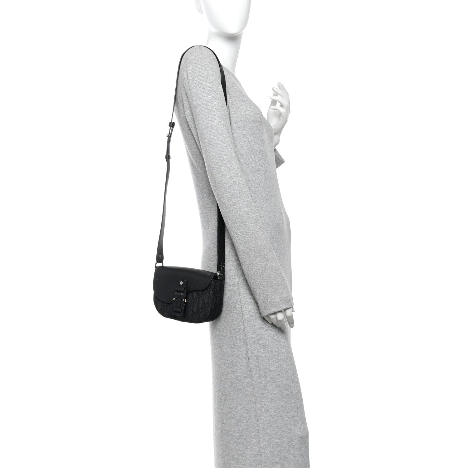Christian Dior Oblique Jacquard Grained Calfskin Mini Saddle Messenger Bag With Flap Black