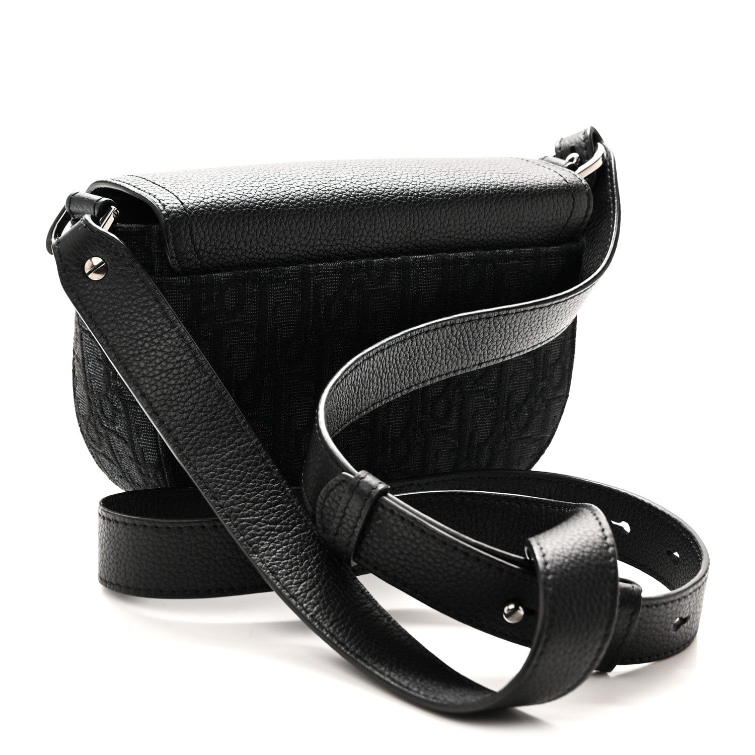 Christian Dior Oblique Jacquard Grained Calfskin Mini Saddle Messenger Bag With Flap Black