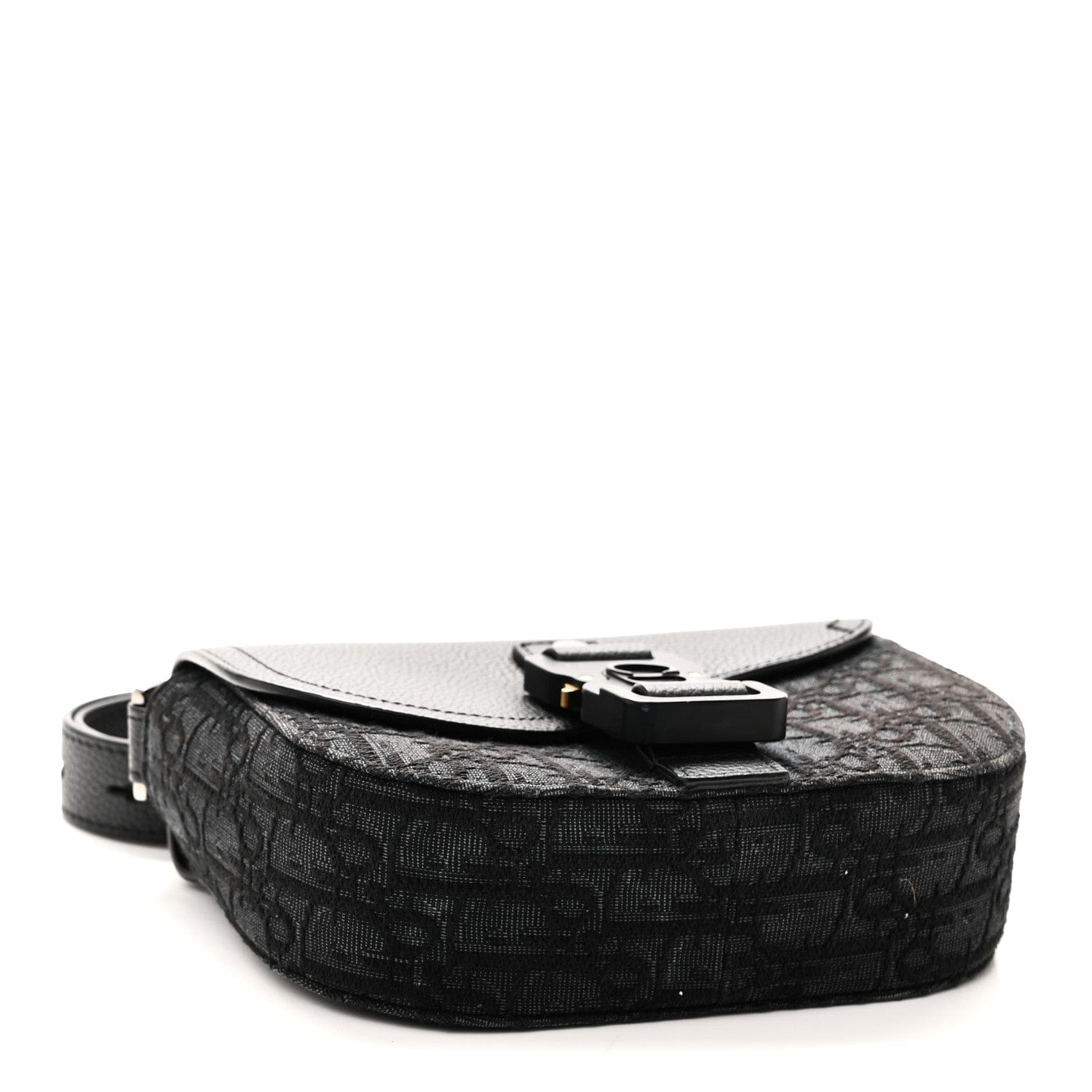 Christian Dior Oblique Jacquard Grained Calfskin Mini Saddle Messenger Bag With Flap Black