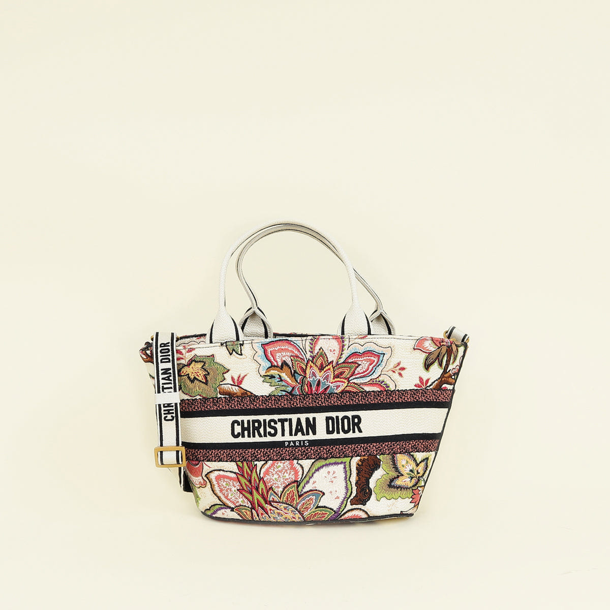 Christian Dior White Multicolor Albero della Vita Embroidery Brocart Hat Basket Bag