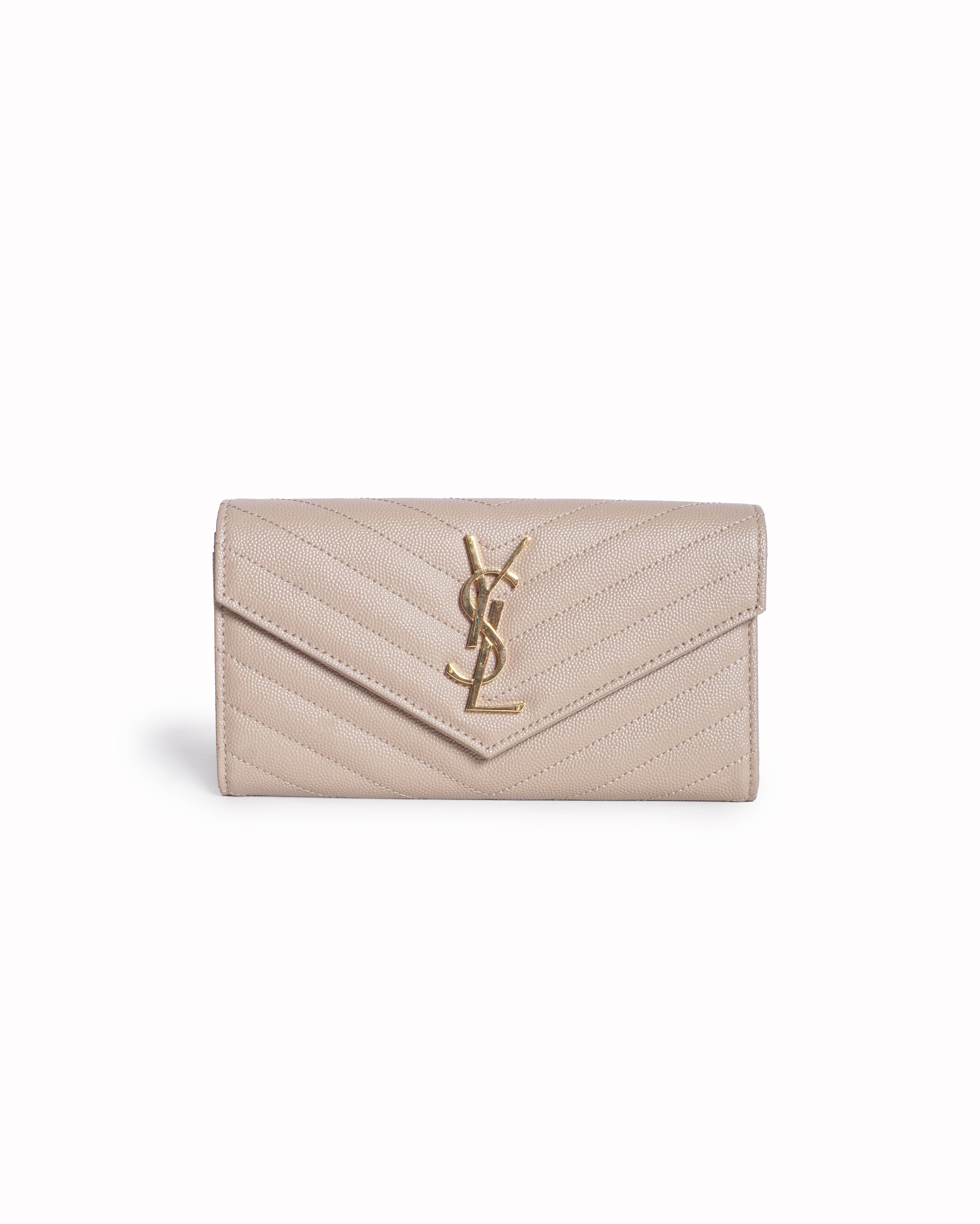 Saint Laurent Beige Grain de Poudre Cassandre Flap Wallet