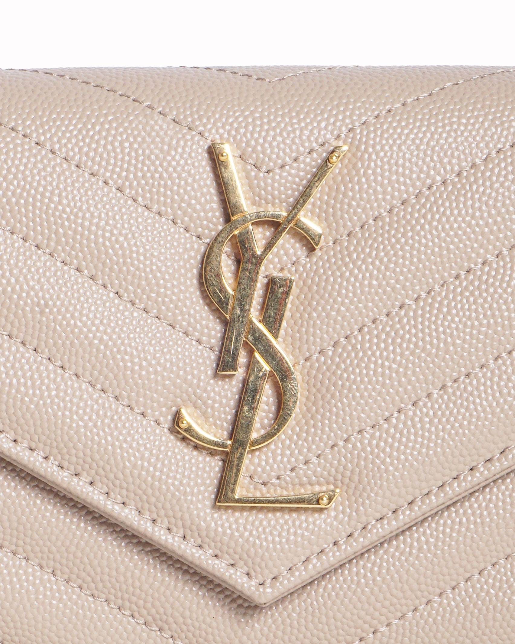 Saint Laurent Beige Grain de Poudre Cassandre Flap Wallet