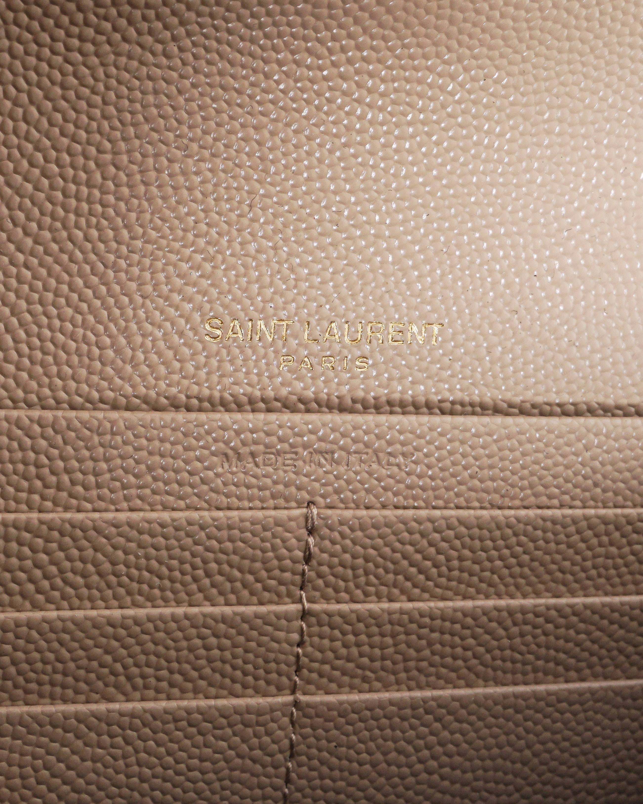 Saint Laurent Beige Grain de Poudre Cassandre Flap Wallet