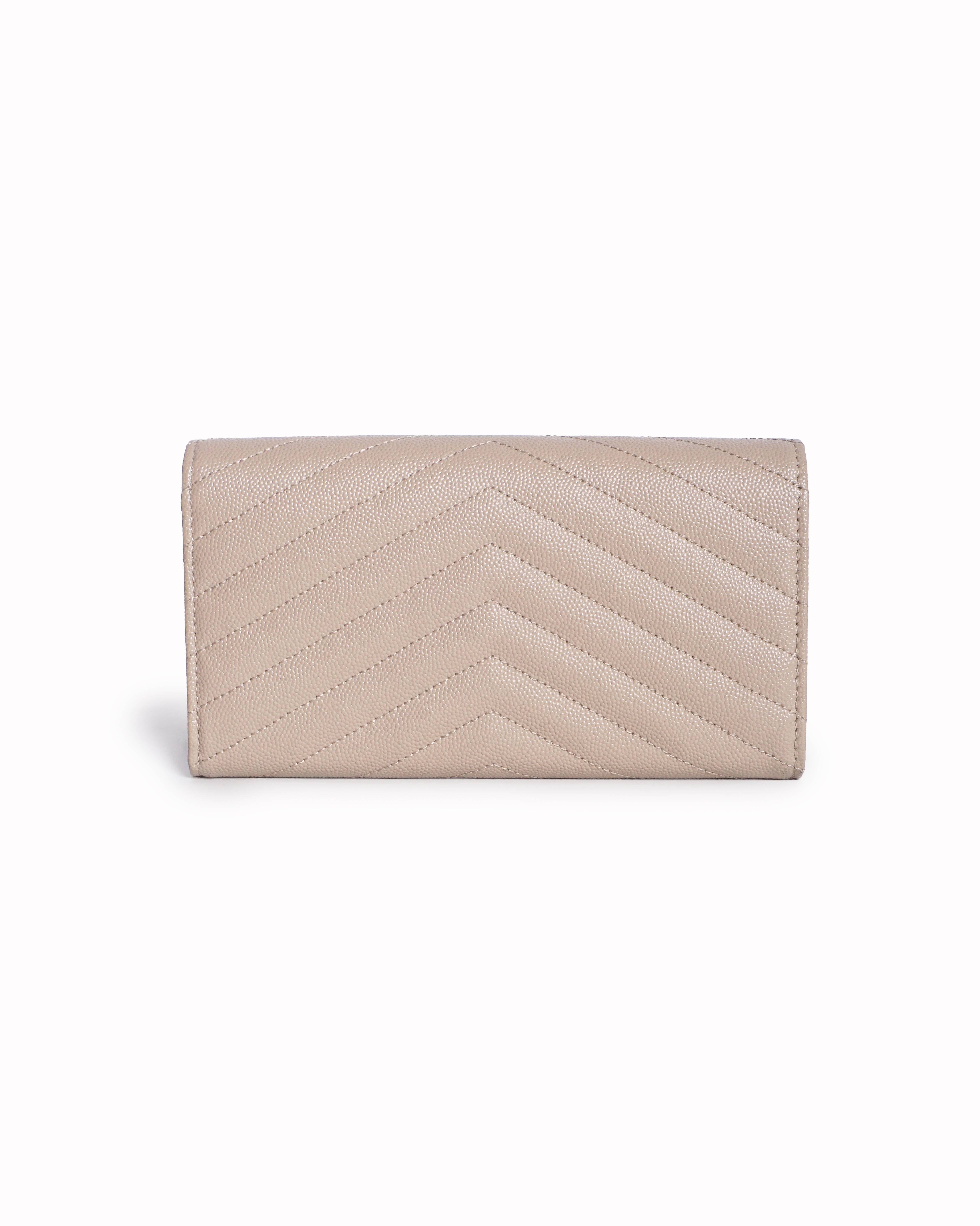 Saint Laurent Beige Grain de Poudre Cassandre Flap Wallet