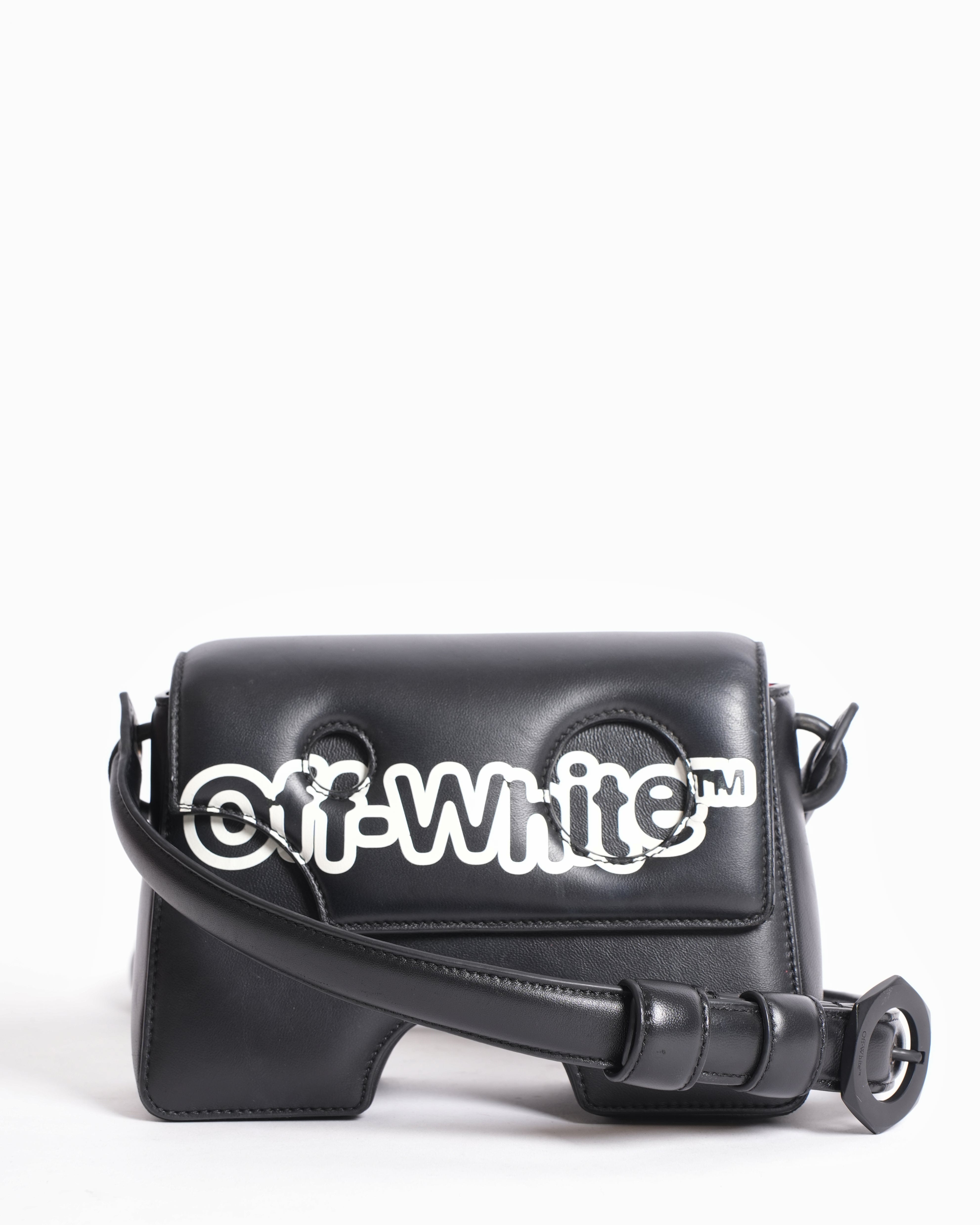 Off - White Leather Logo Burrow Leather Bag Black White