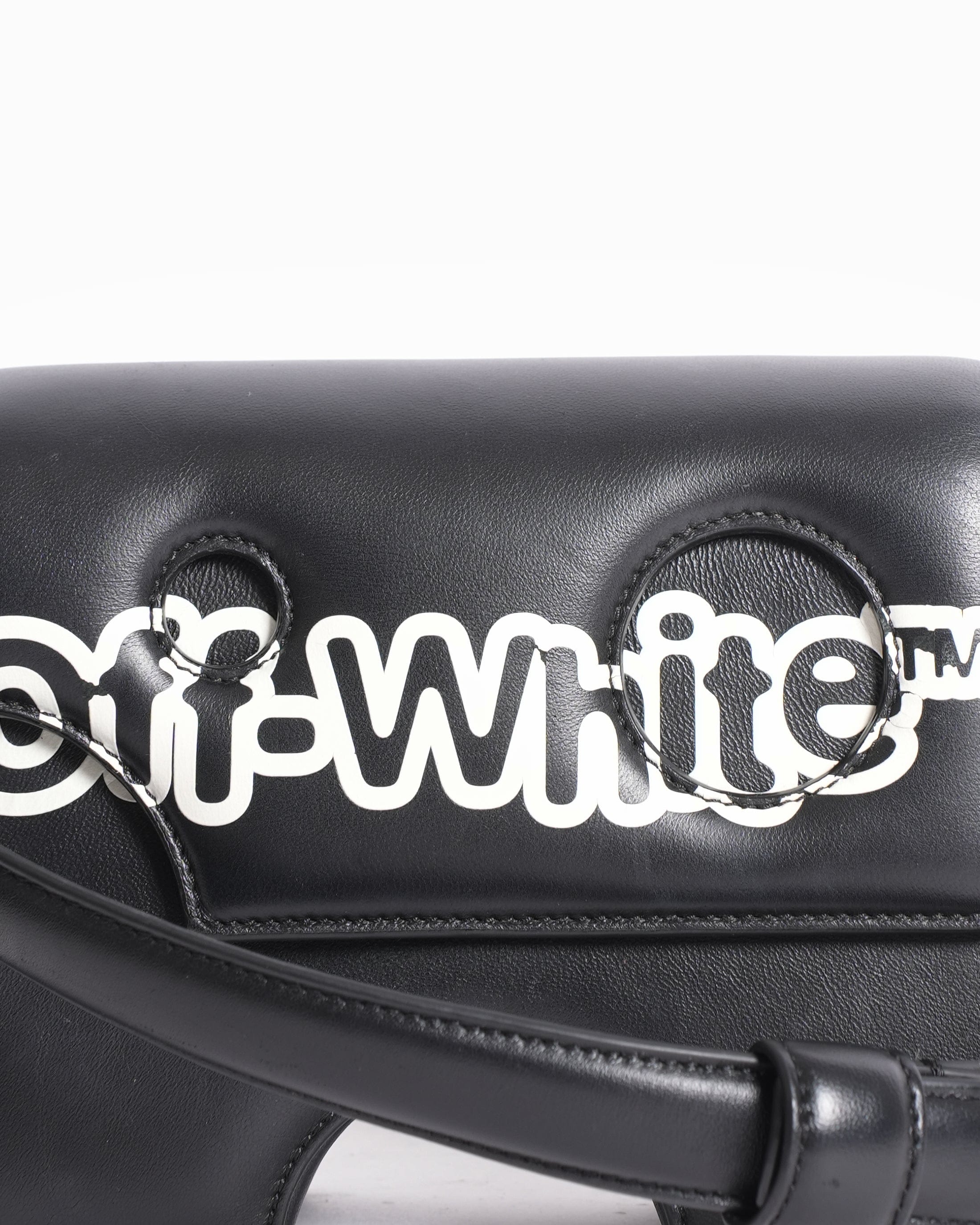 Off - White Leather Logo Burrow Leather Bag Black White