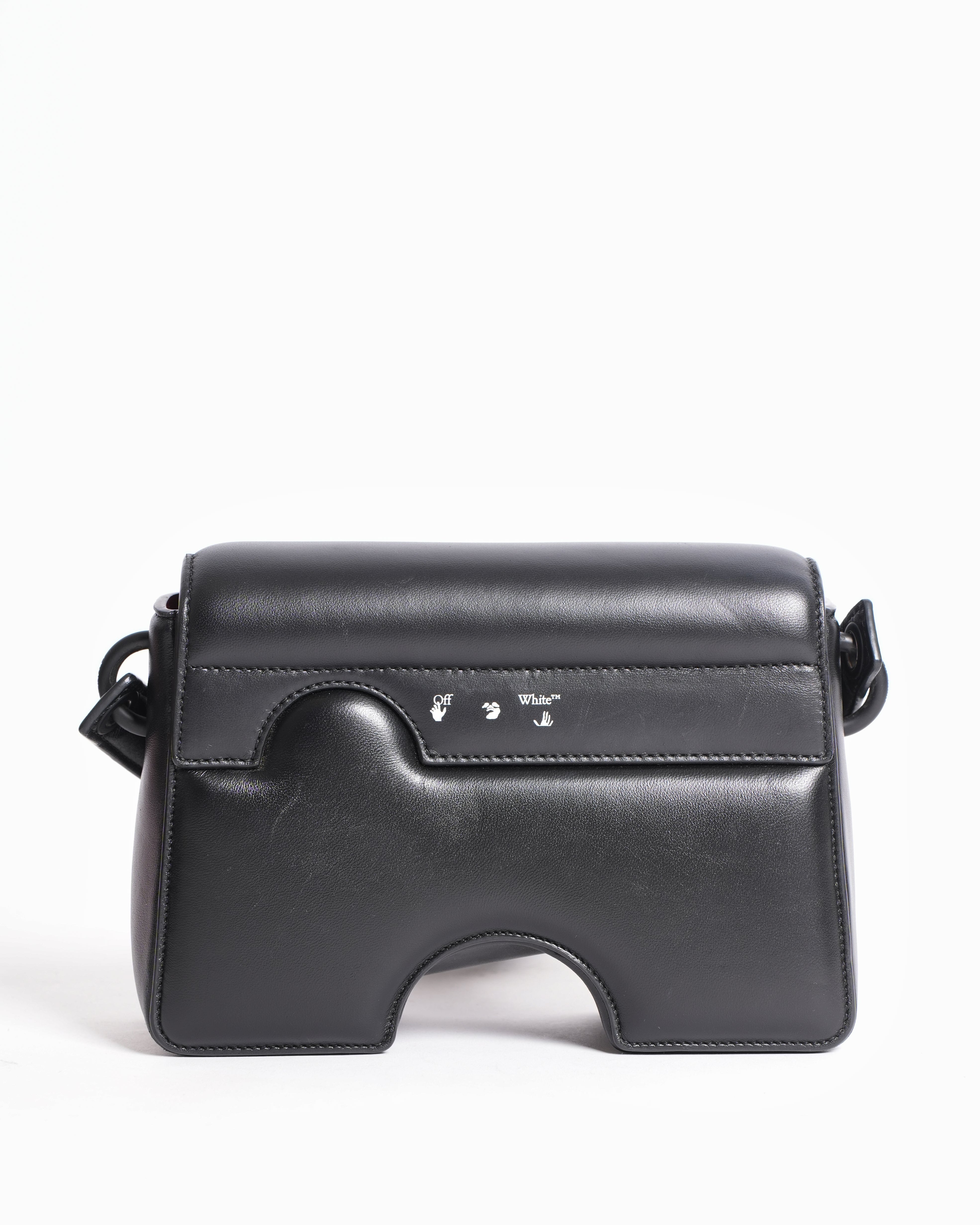 Off - White Leather Logo Burrow Leather Bag Black White