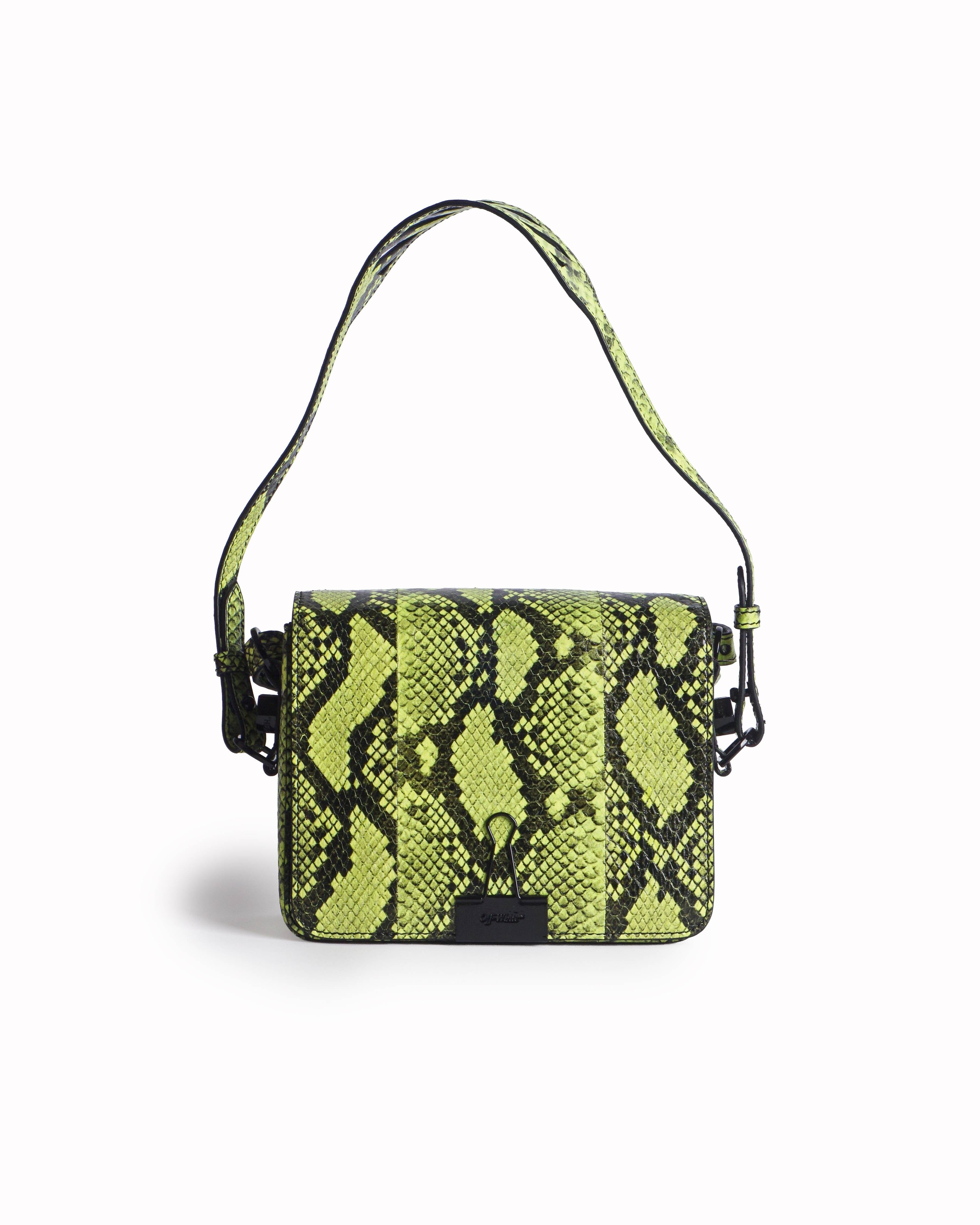 Off - White Neon Yellow Snakeskin Embossed Binder Clip Bag