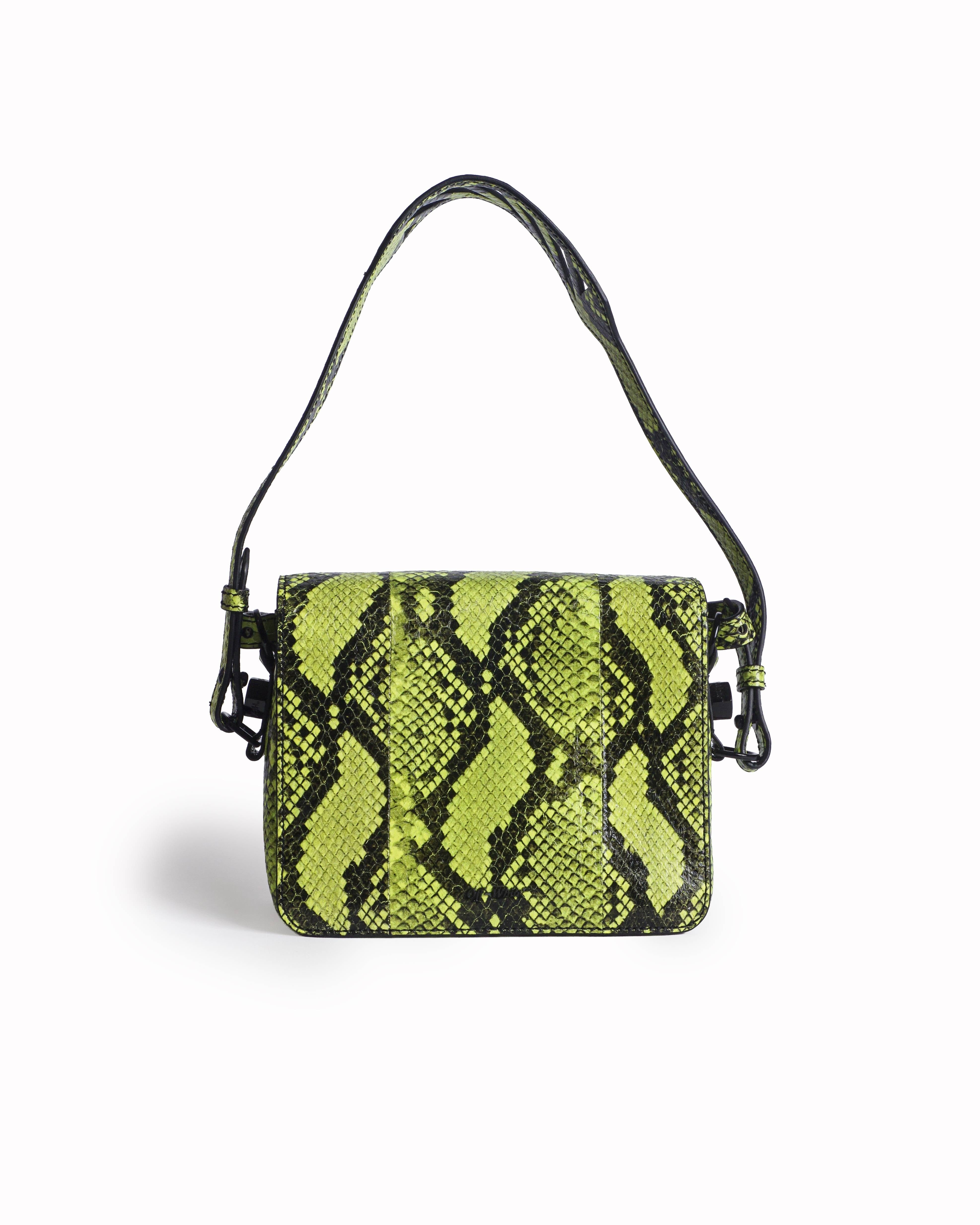 Off - White Neon Yellow Snakeskin Embossed Binder Clip Bag