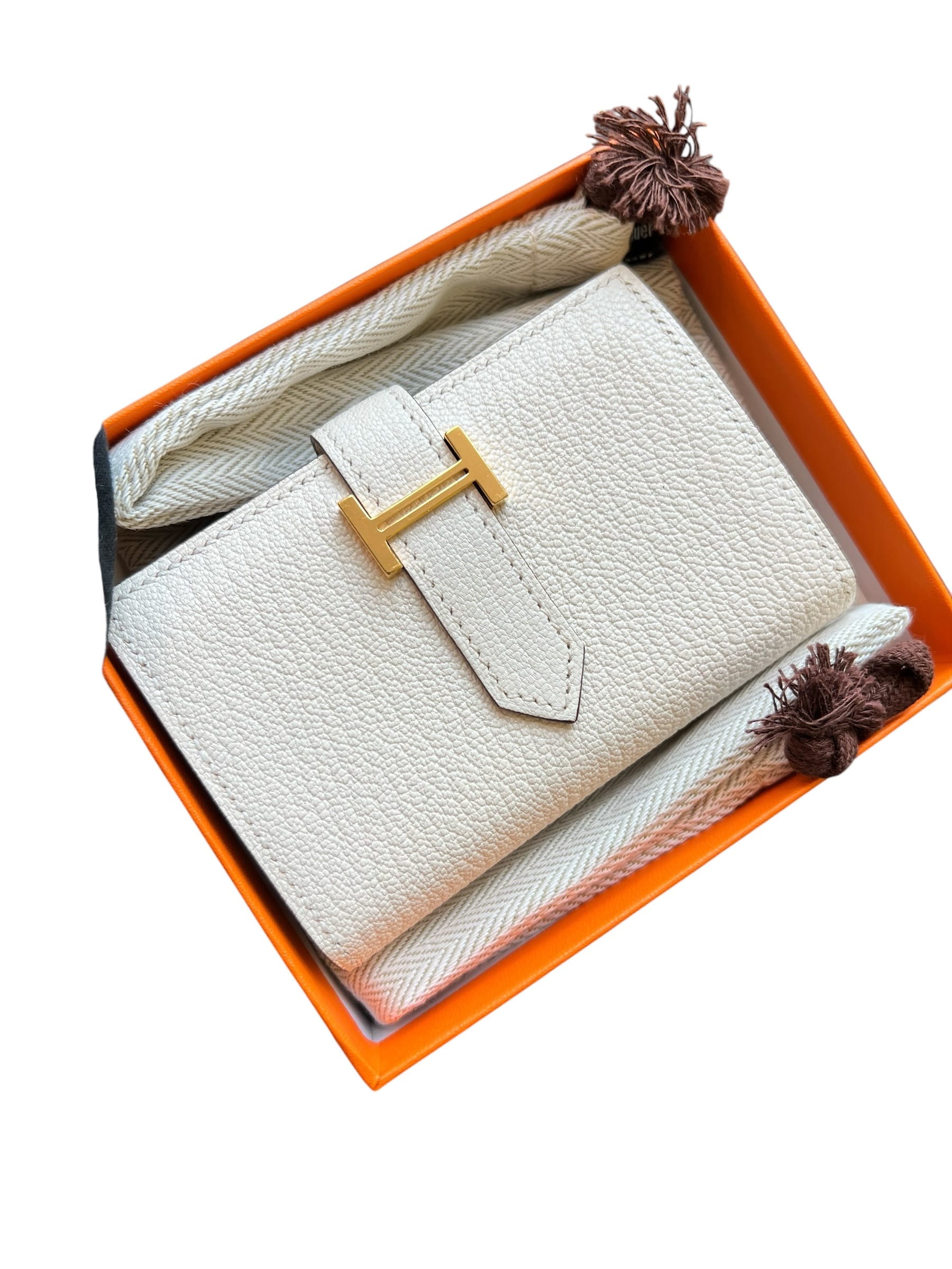 Hermes Bearn Mini Wallet Nata Chevre GHW #Z SSLG1030