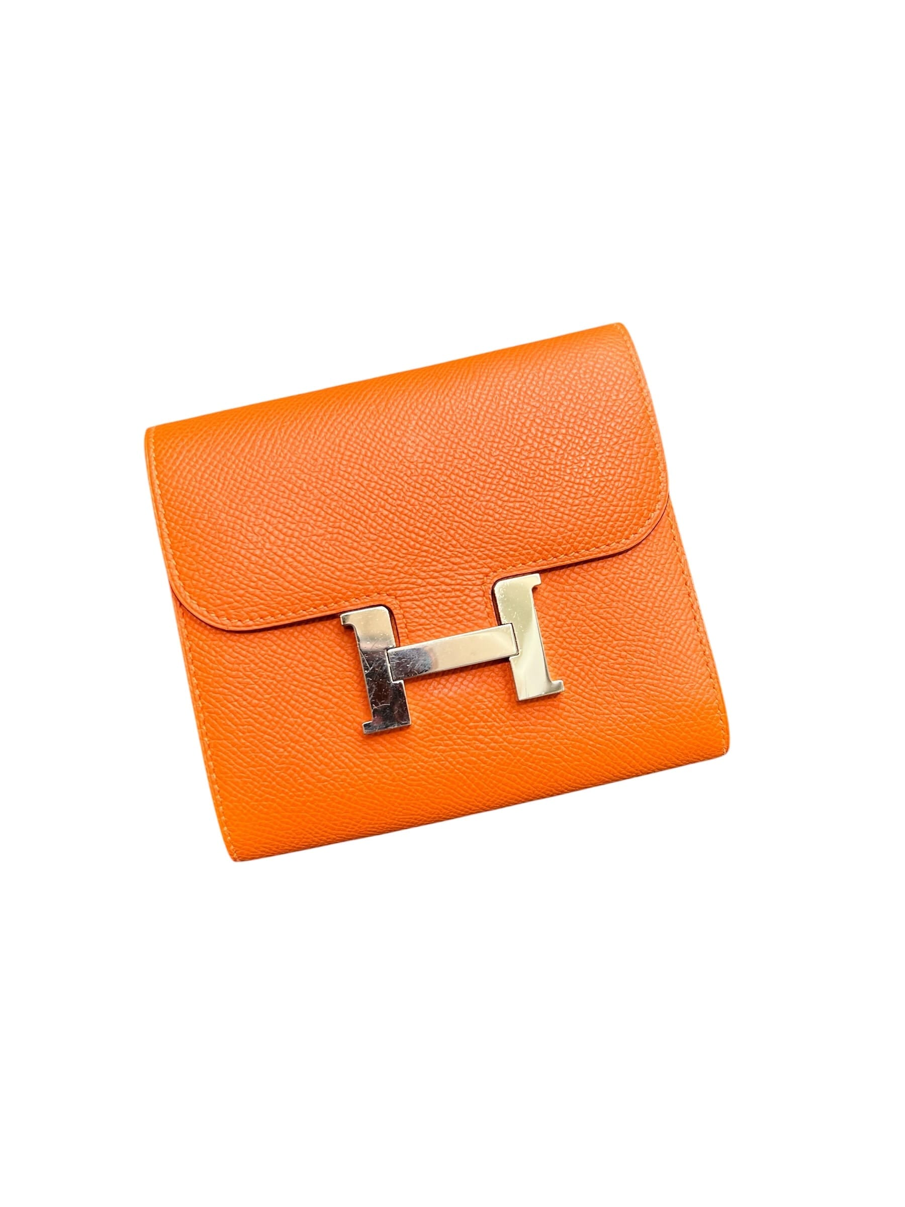 Hermes Constance Compact Wallet Orange Epsom PHW #R SSLG1021