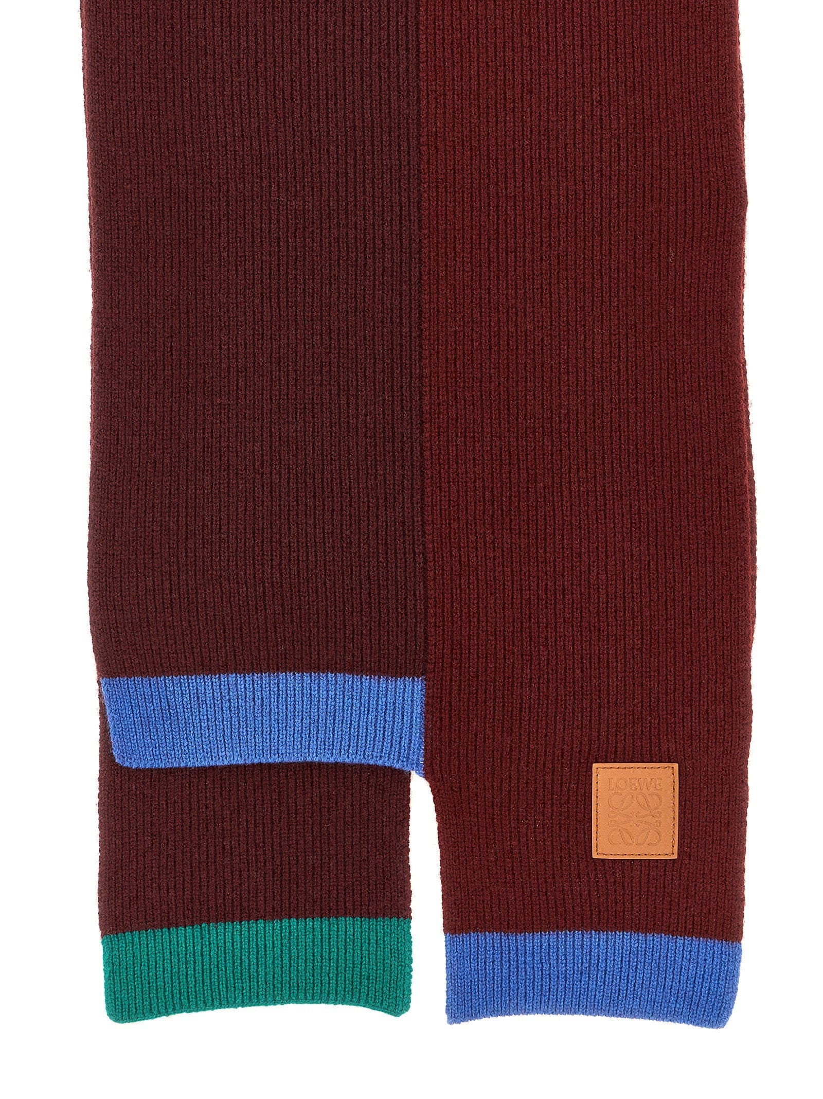 Loewe Ribbed Wool with Contrast Trim Scarf — Burgundy