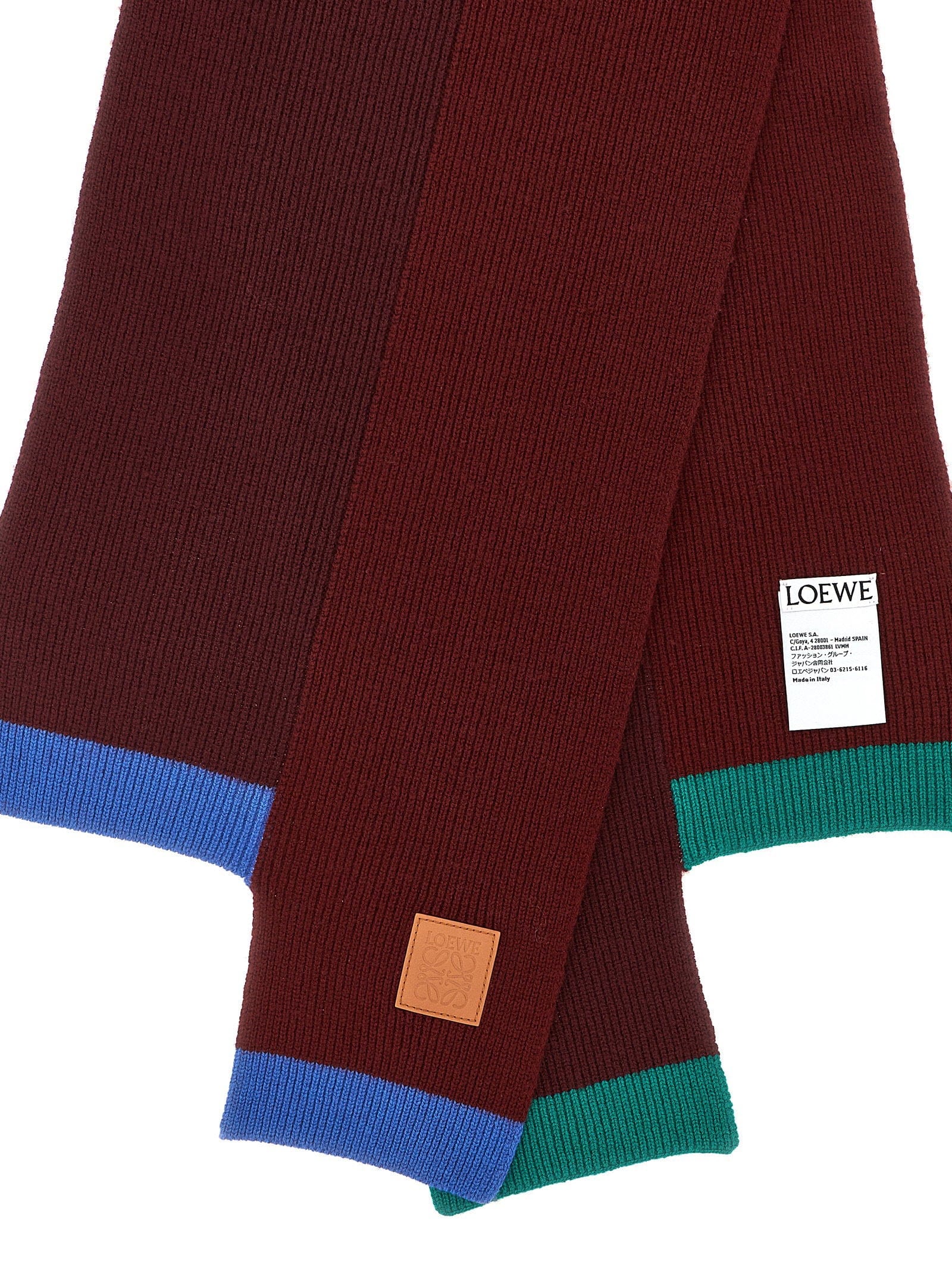 Loewe Ribbed Wool with Contrast Trim Scarf — Burgundy
