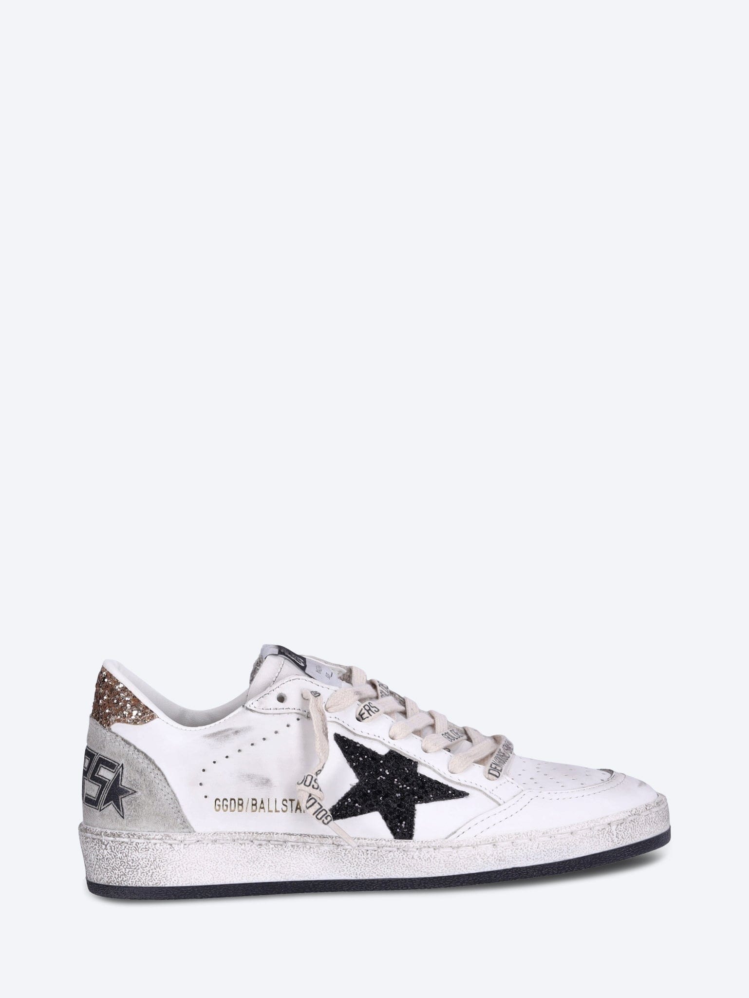 Golden Goose Ballstar leather upper and toe glitter star and heel suede spur sneakers