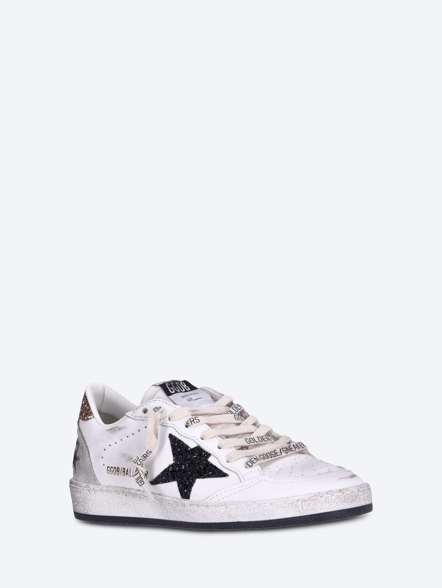 Golden Goose Ballstar leather upper and toe glitter star and heel suede spur sneakers