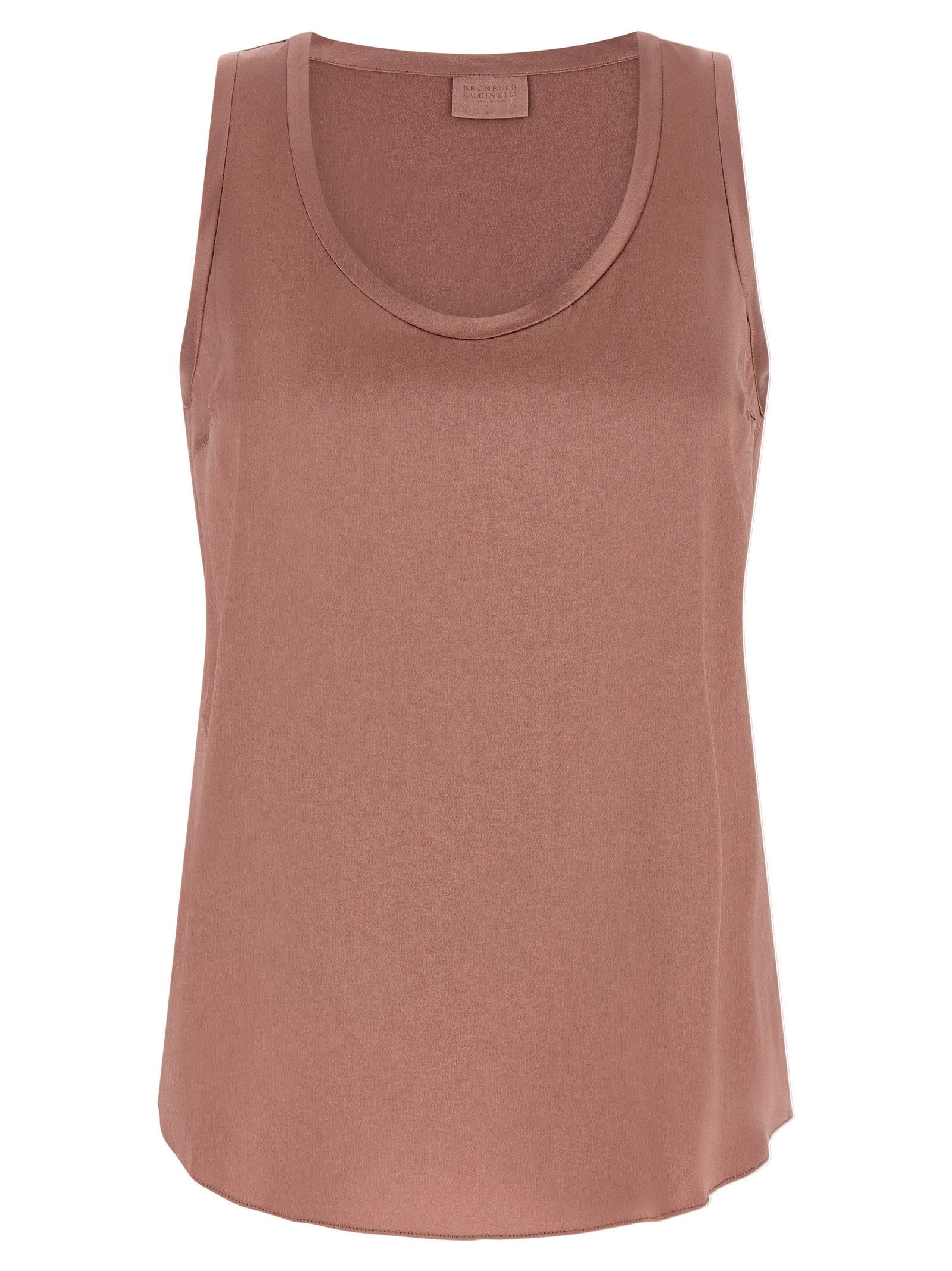 Brunello Cucinelli Stretch Silk Satin Tank Top — Mauve
