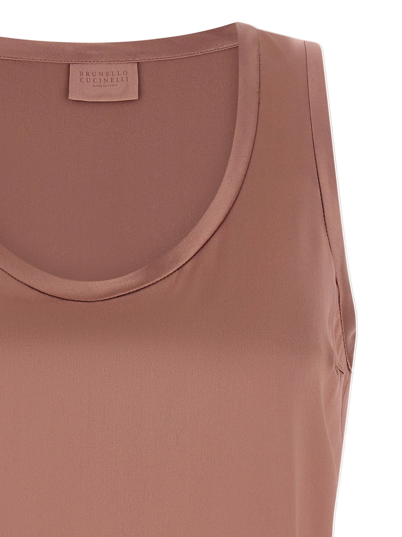 Brunello Cucinelli Stretch Silk Satin Tank Top — Mauve